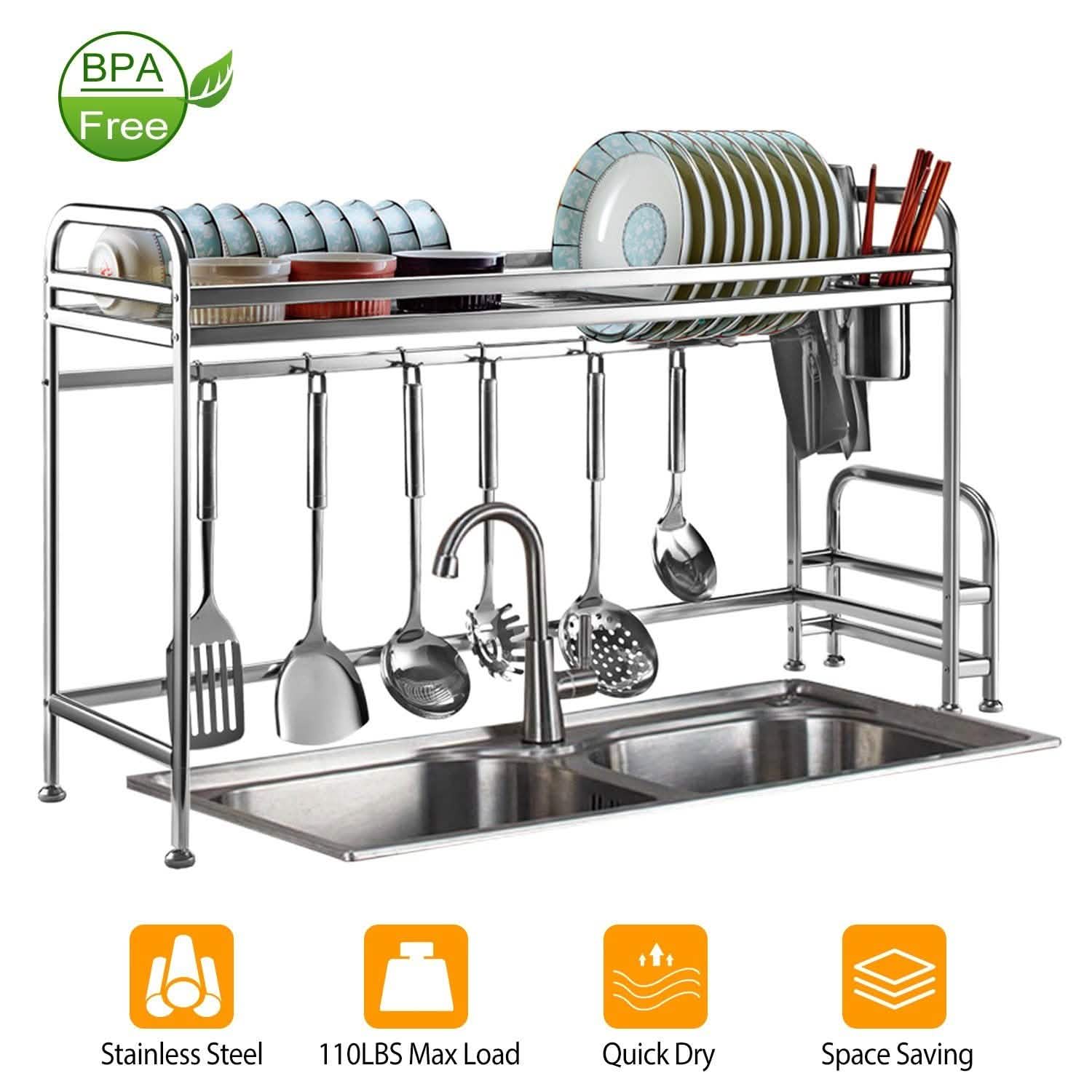 Over Sink Dish Drying Rack with Cutlery Holder DailySale