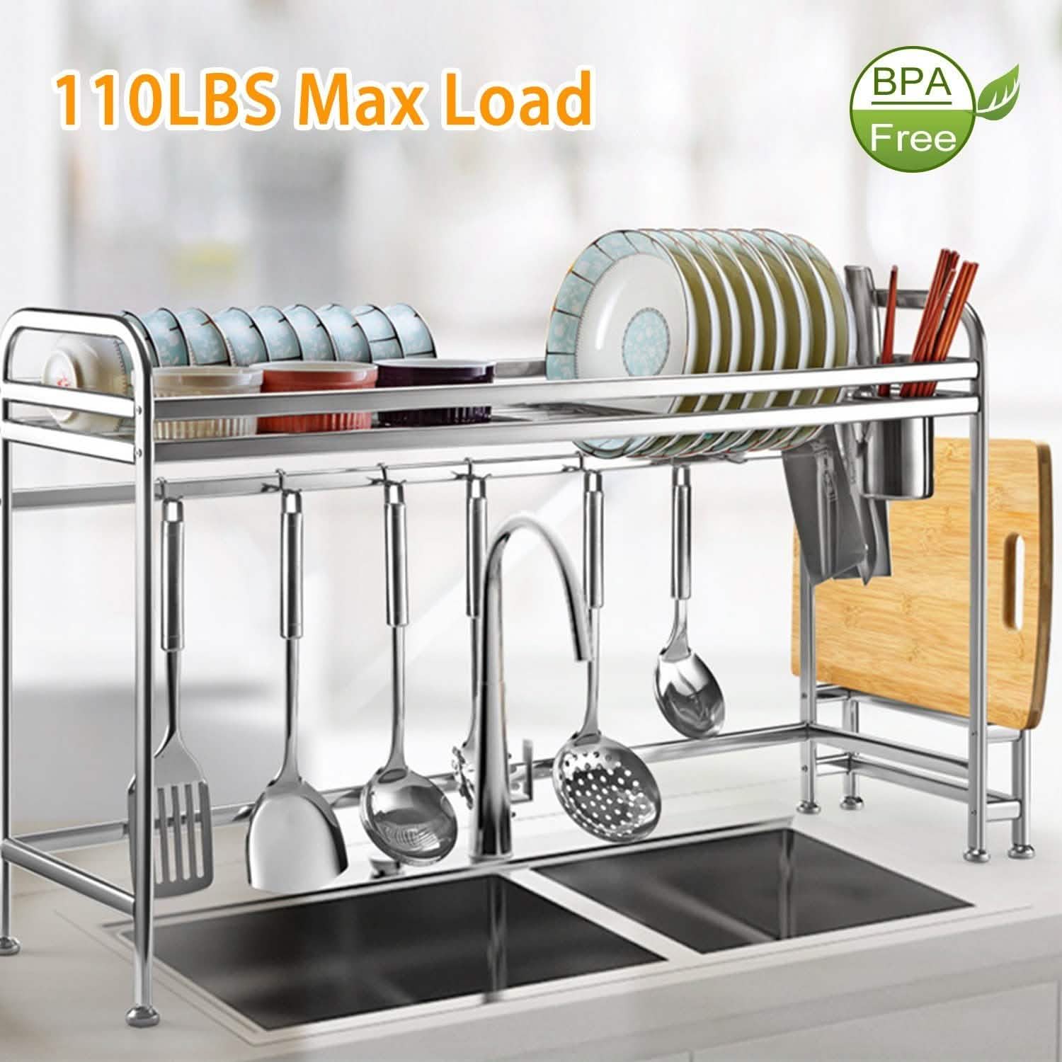 Over Sink Dish Drying Rack with Cutlery Holder DailySale