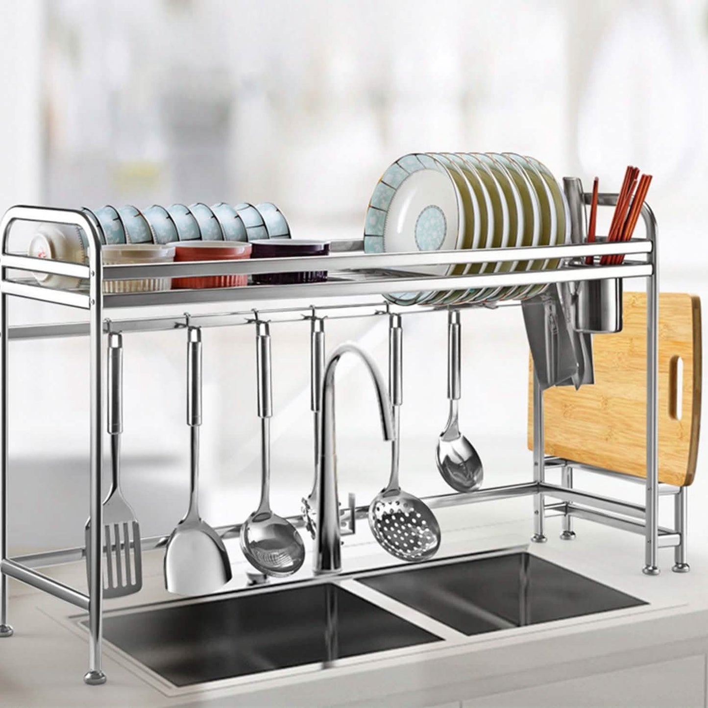Over Sink Dish Drying Rack with Cutlery Holder DailySale