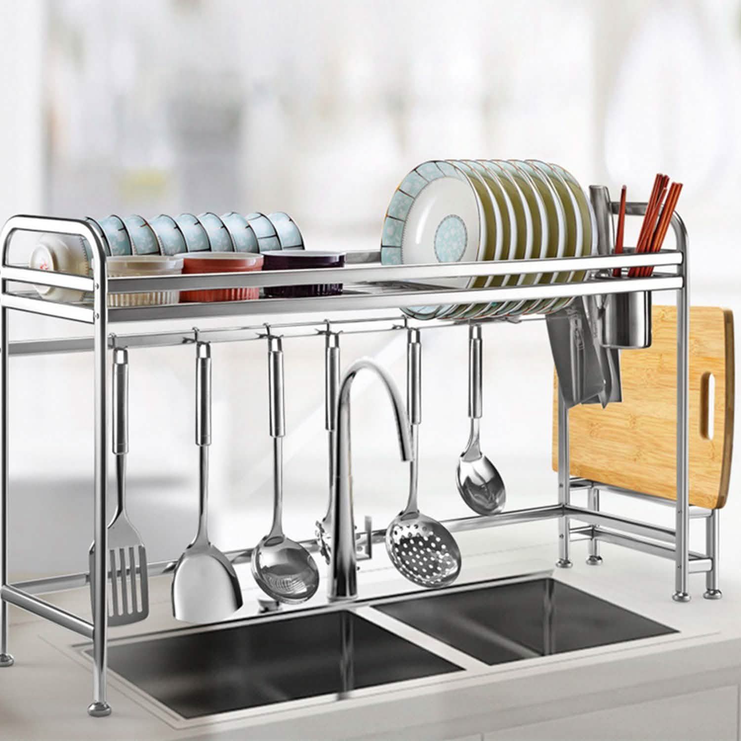 Over Sink Dish Drying Rack with Cutlery Holder DailySale