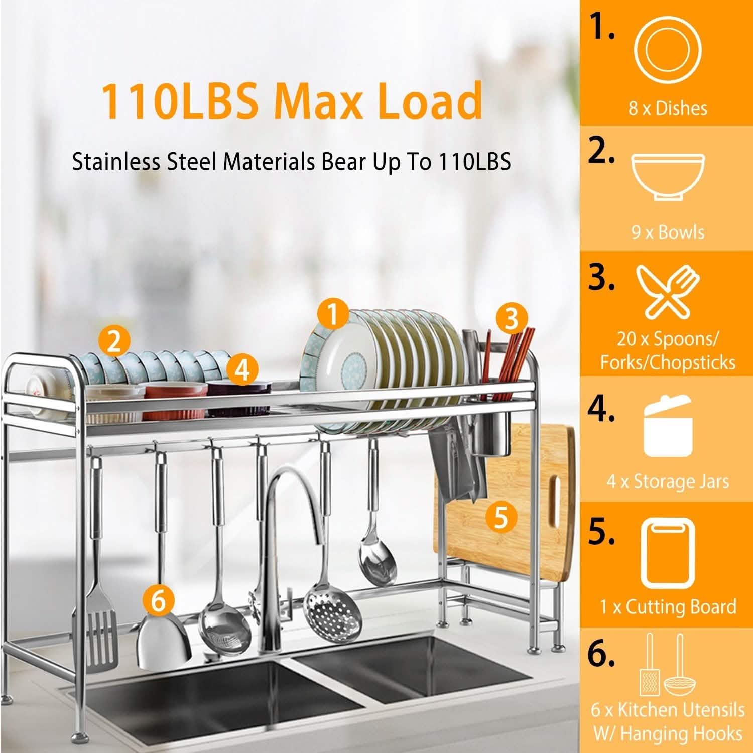 Over Sink Dish Drying Rack with Cutlery Holder DailySale