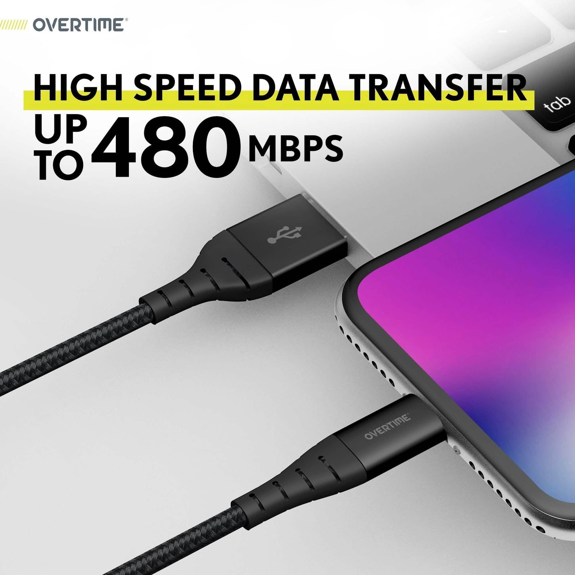 Overtime Apple Mfi Certified iPhone Charger 10ft Extra Long Nylon Braided Lightning Cable - Black DailySale