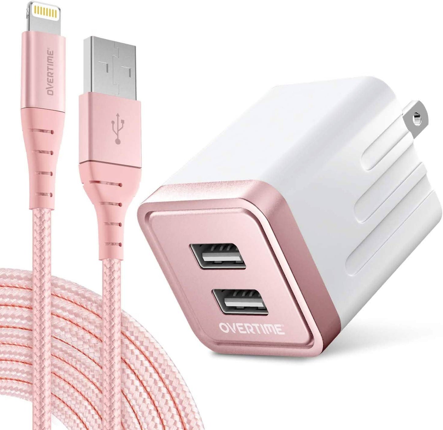 Overtime Apple MFi Certified Lightning Cable 6ft with Dual USB Wall Charger Adapter DailySale