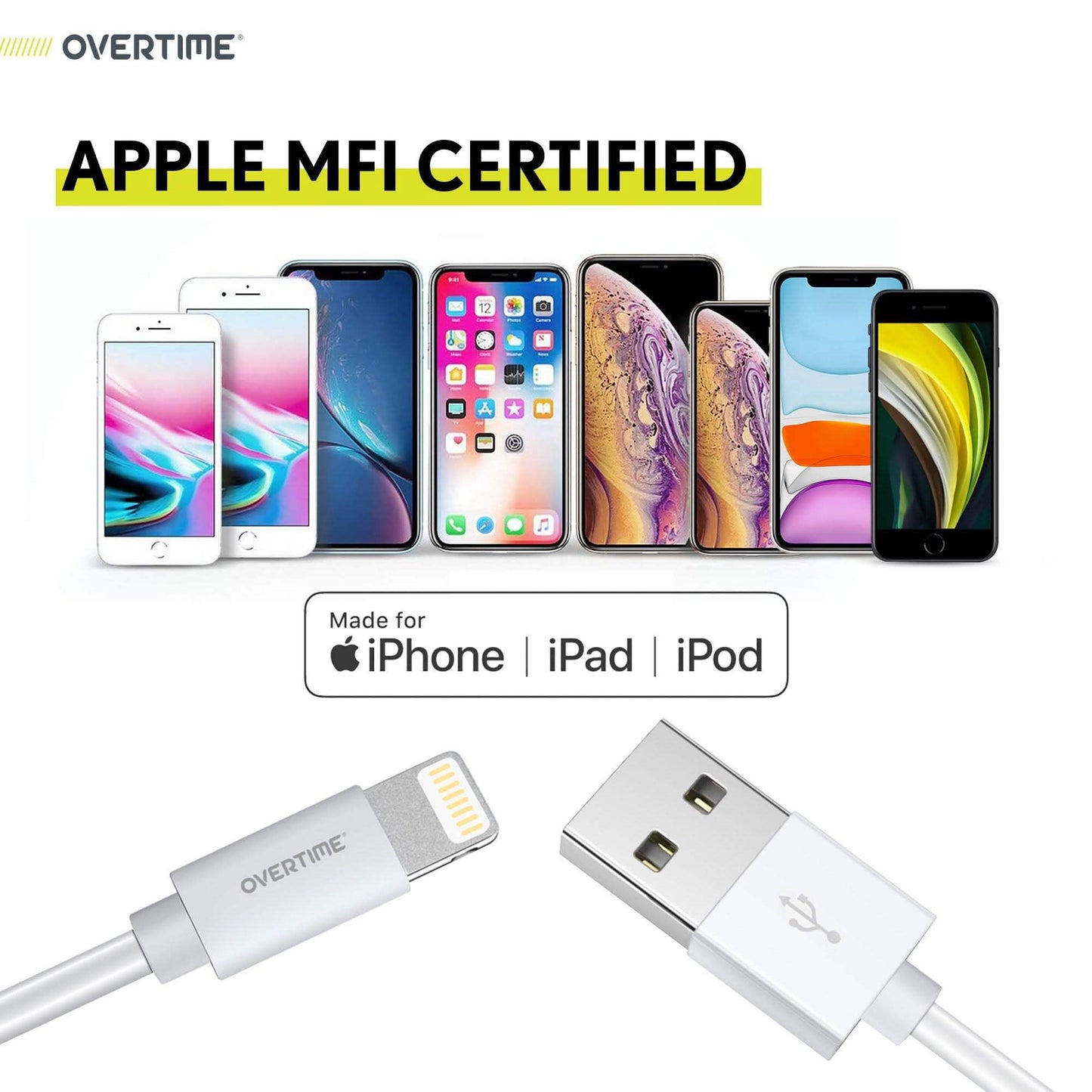 Overtime iPhone Charger Set | Apple MFi Certified Lightning Cable 6ft with Dual USB Wall Charger Adapter - White DailySale