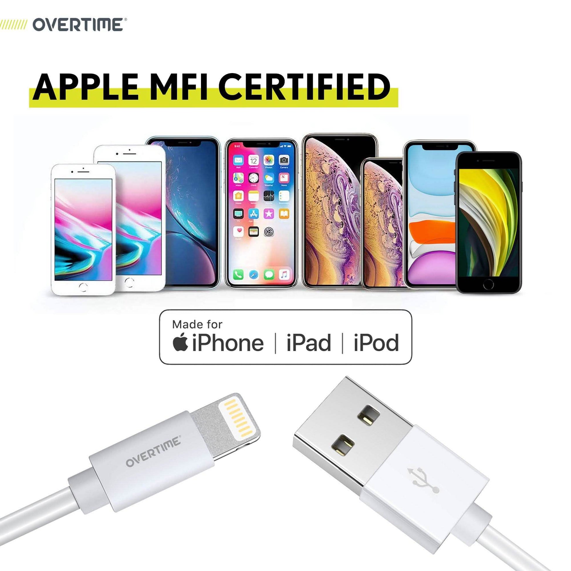 Overtime iPhone Charger Set | Apple MFi Certified Lightning Cable 6ft with Dual USB Wall Charger Adapter - White DailySale