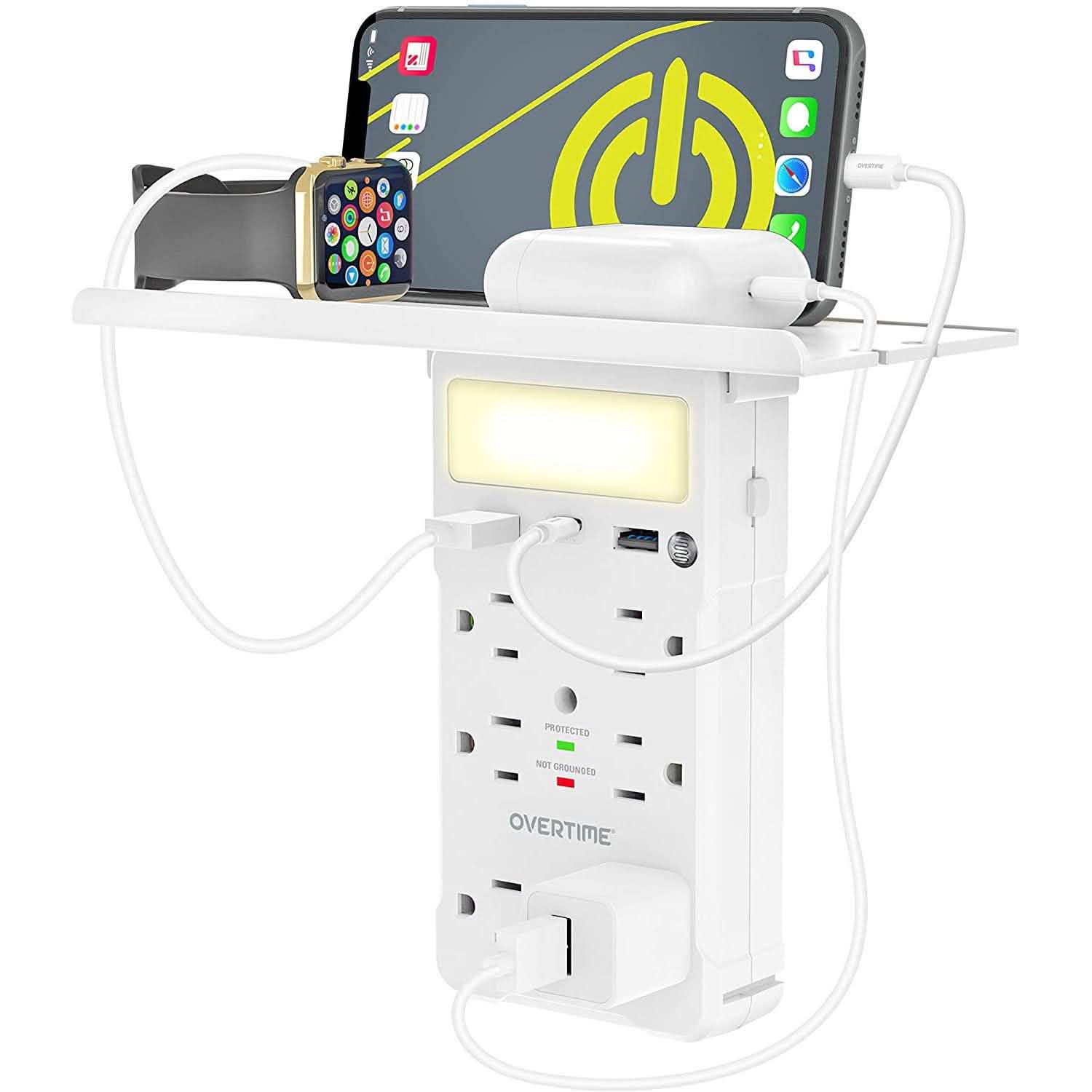 Overtime USB Outlet Shelf Night Light - Multi Plug Outlet Extender with Surge Protector DailySale