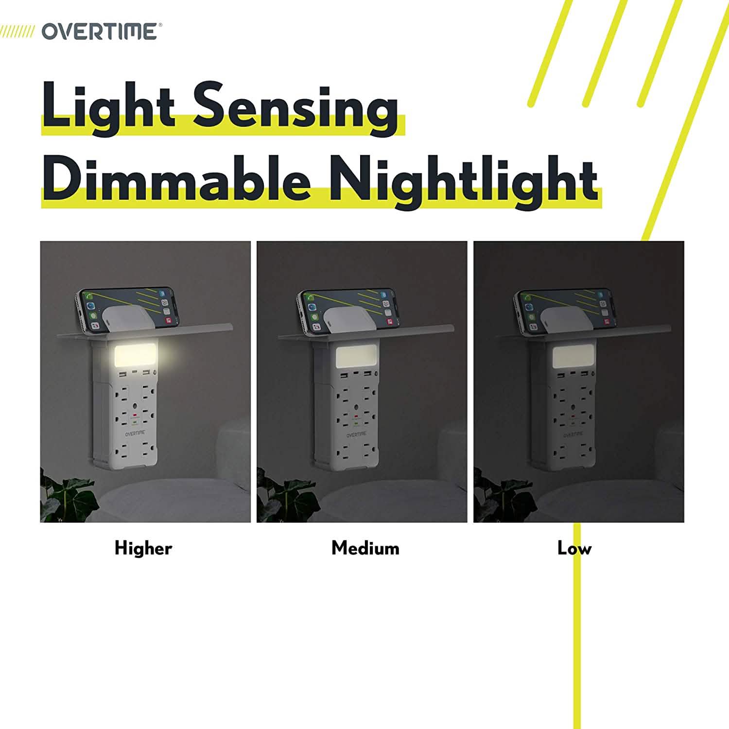 Overtime USB Outlet Shelf Night Light - Multi Plug Outlet Extender with Surge Protector DailySale