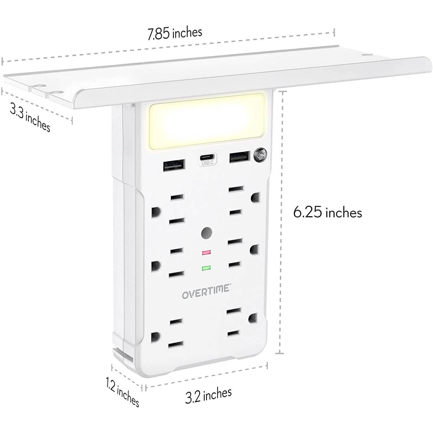 Overtime USB Outlet Shelf Night Light - Multi Plug Outlet Extender with Surge Protector DailySale
