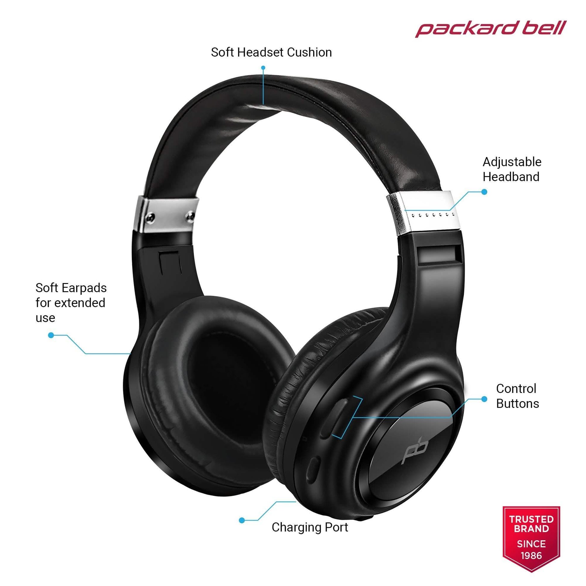 Packard Bell  Dynamic Audio Wireless Headphones - Rechargeable HD Headset DailySale