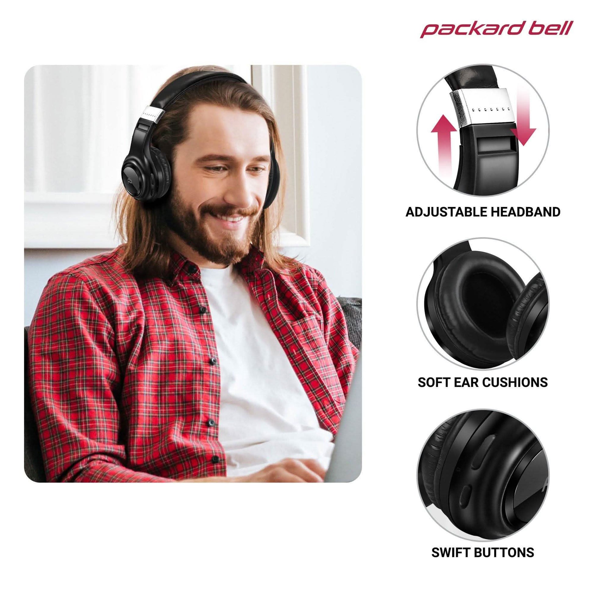 Packard Bell  Dynamic Audio Wireless Headphones - Rechargeable HD Headset DailySale