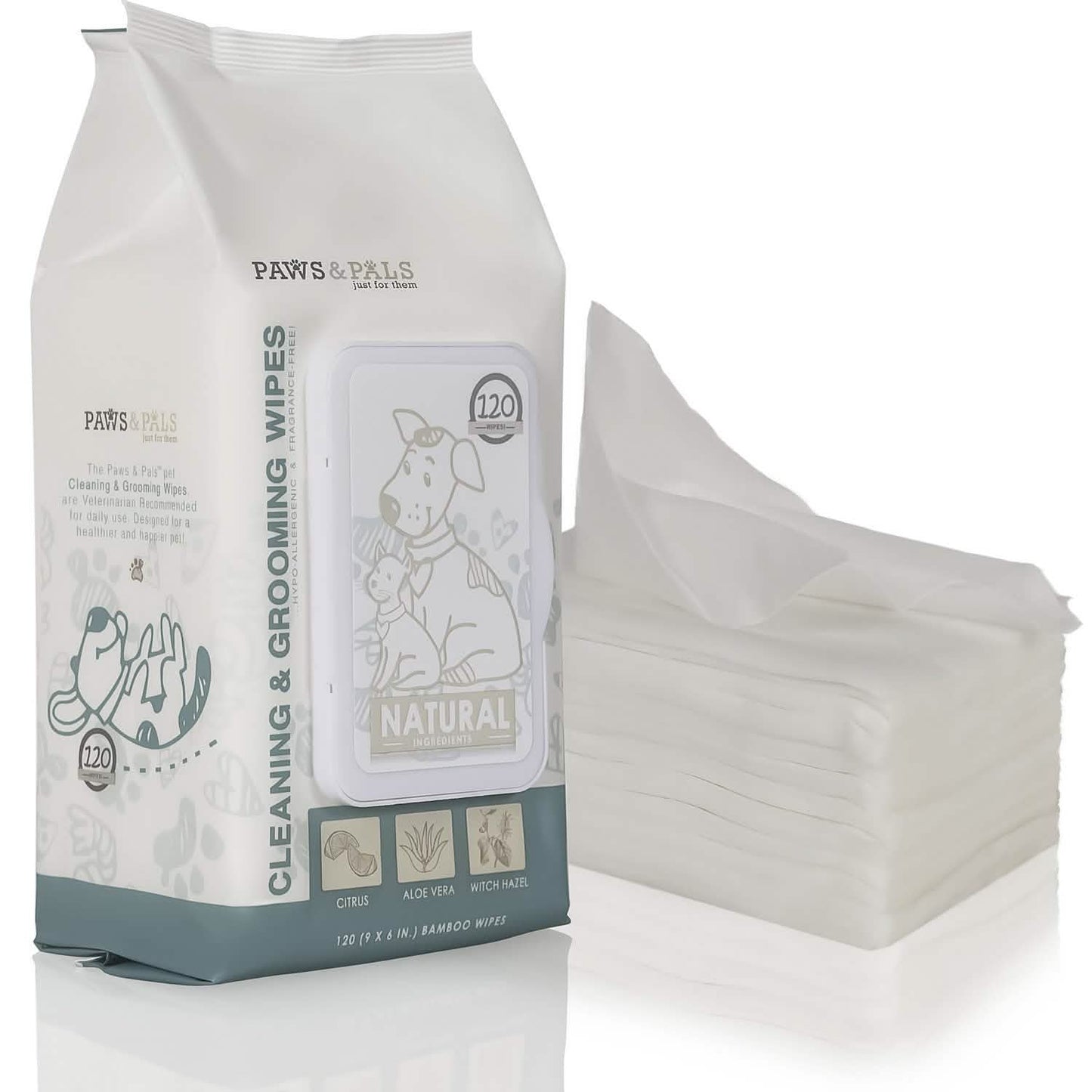 Paws & Pals Pet Grooming Wipes Hypo-Allergenic Cleansing and Deodorizing DailySale