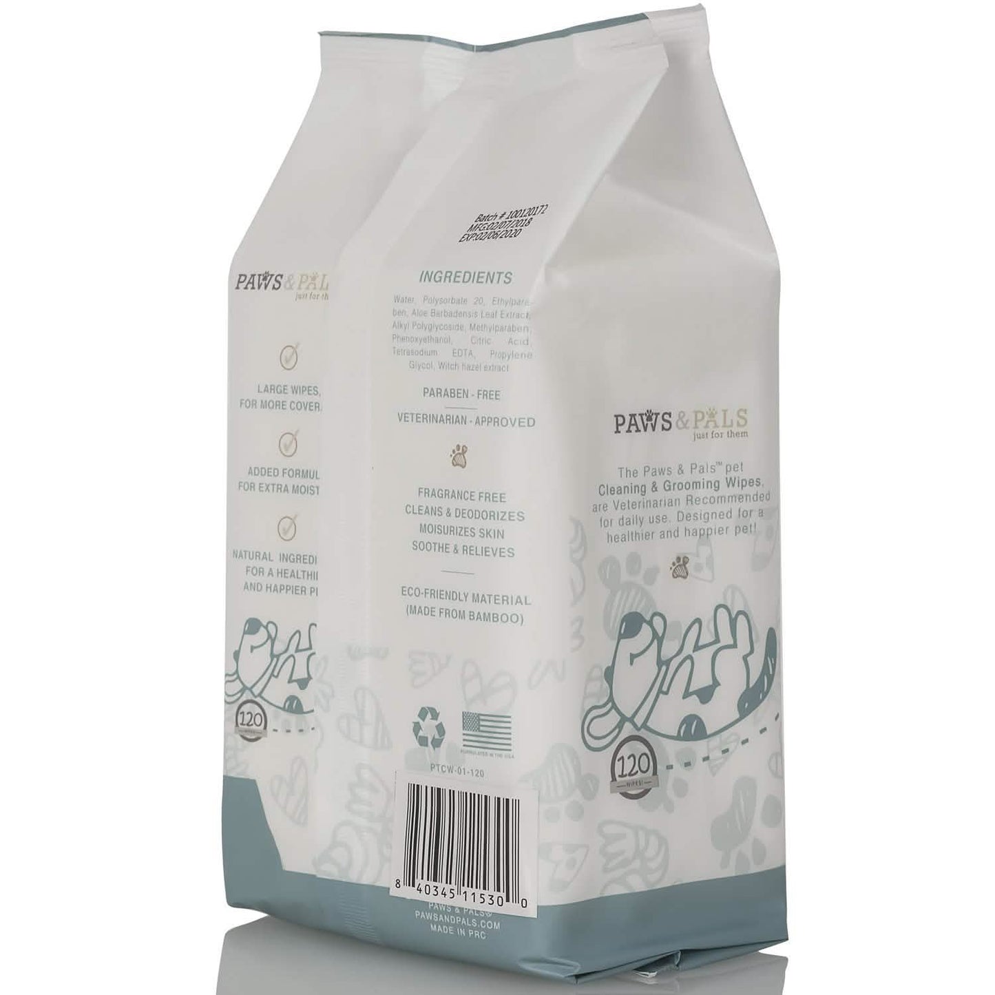 Paws & Pals Pet Grooming Wipes Hypo-Allergenic Cleansing and Deodorizing DailySale