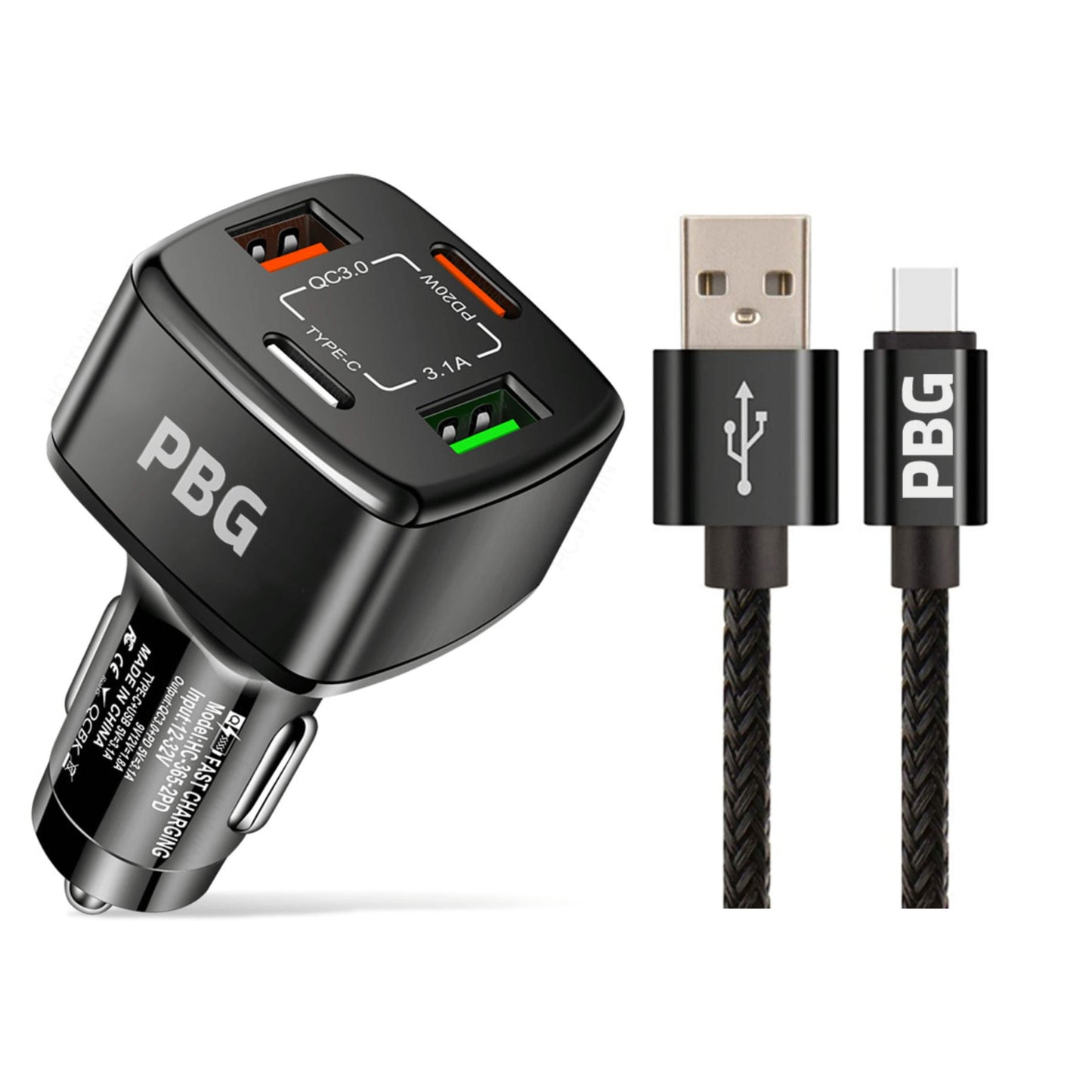PBG 4-Port PD/USB Car Charger and 10FT Zebra Style Lightning Cable Bundle DailySale
