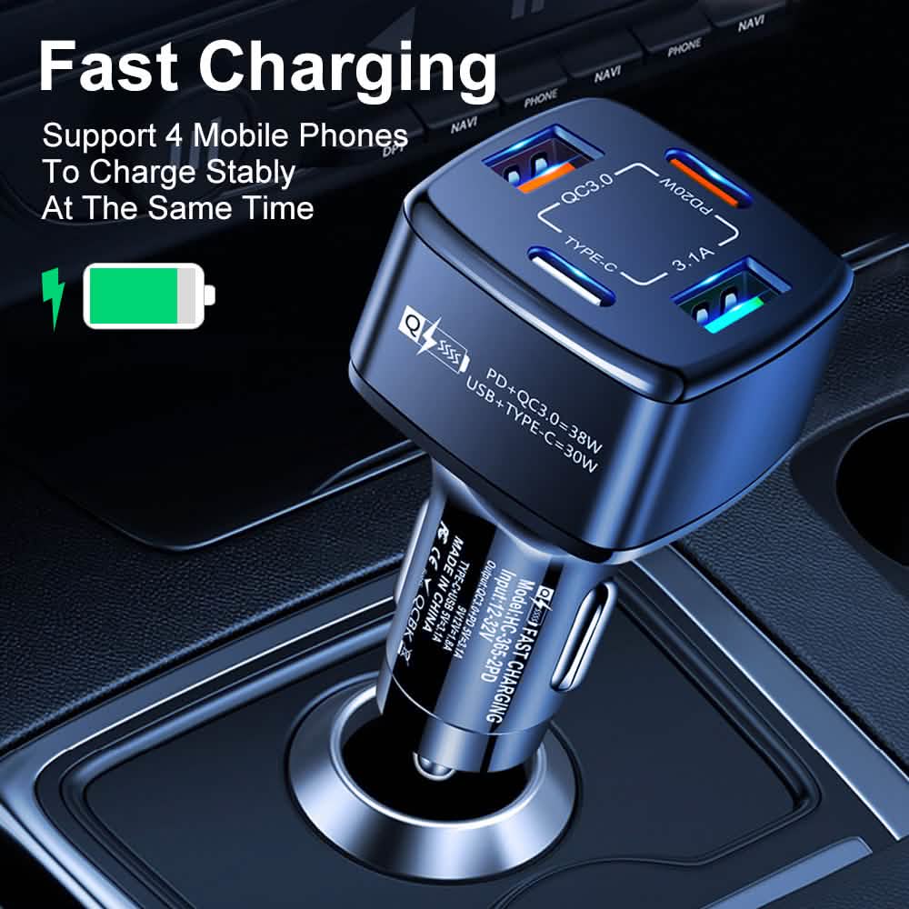 PBG 4-Port PD/USB Car Charger and 10FT Zebra Style Lightning Cable Bundle DailySale