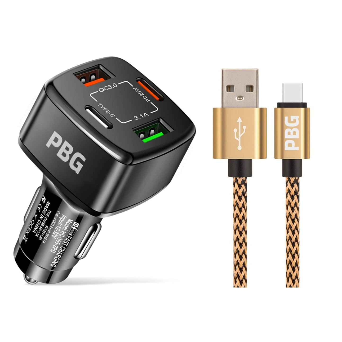 PBG 4-Port PD/USB Car Charger and 10FT Zebra Style Lightning Cable Bundle DailySale