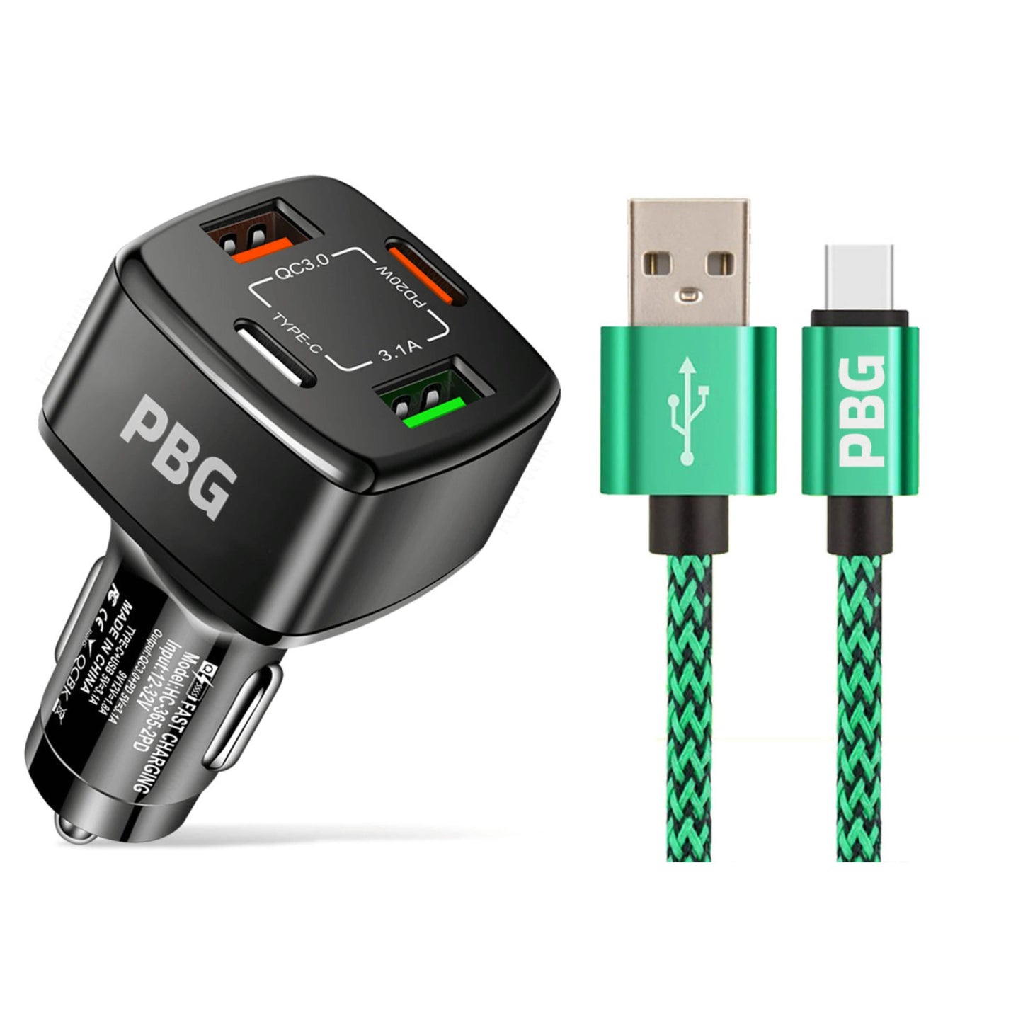 PBG 4-Port PD/USB Car Charger and 10FT Zebra Style Lightning Cable Bundle DailySale