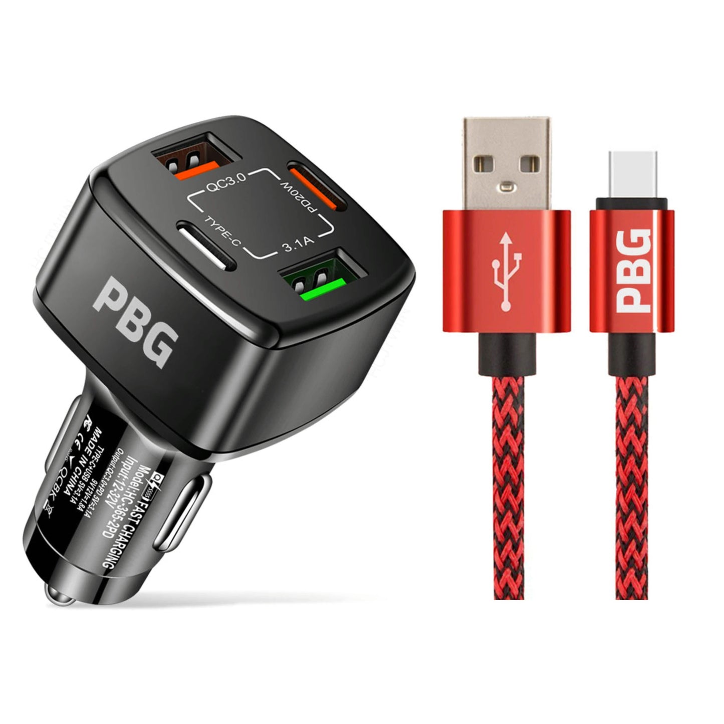 PBG 4-Port PD/USB Car Charger and 10FT Zebra Style Lightning Cable Bundle DailySale