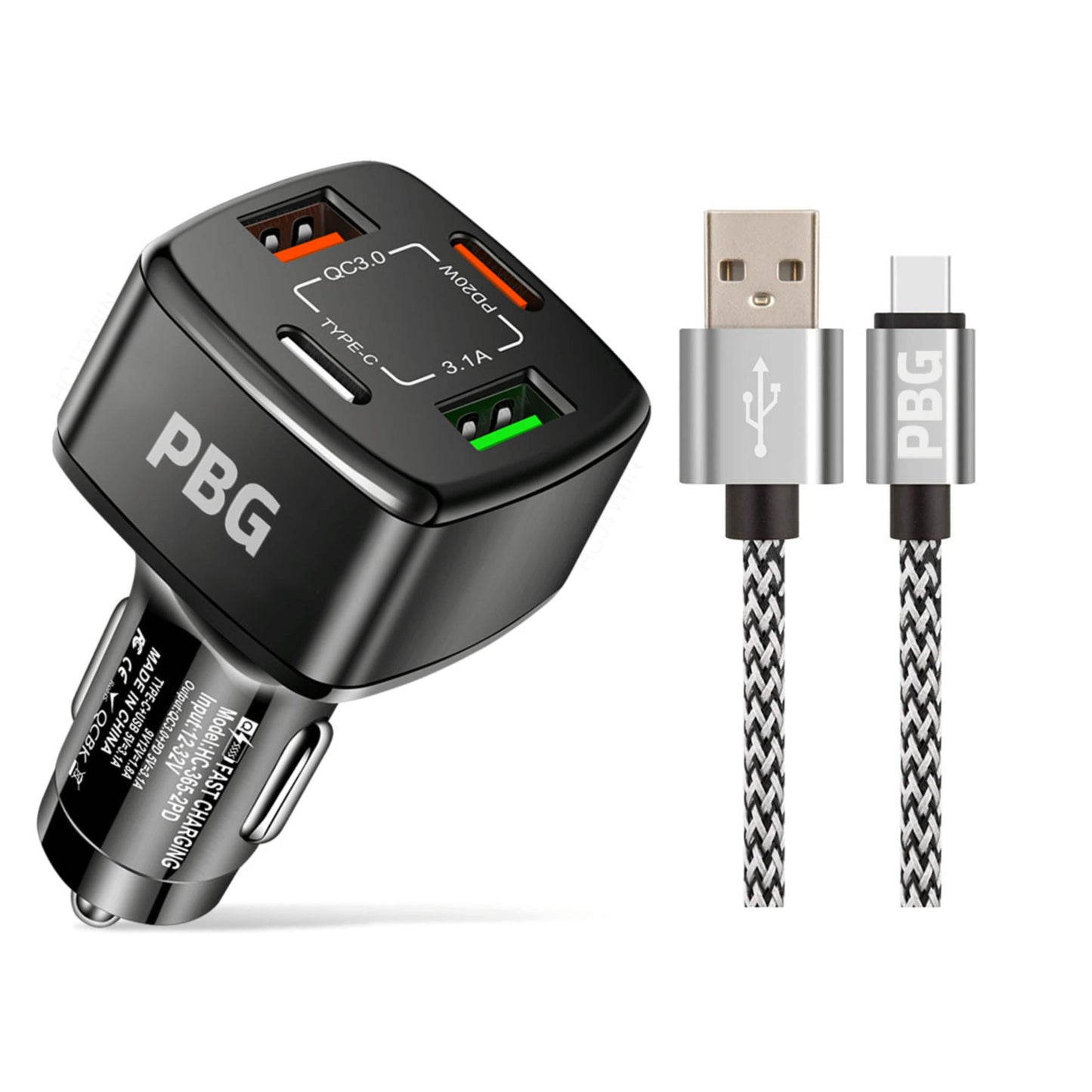 PBG 4-Port PD/USB Car Charger and 10FT Zebra Style Lightning Cable Bundle DailySale