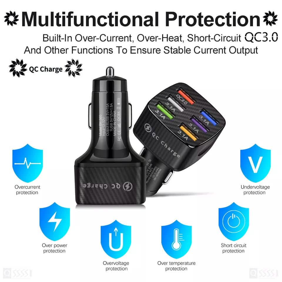 PBG LED 6-Port Car Charger Charge DailySale