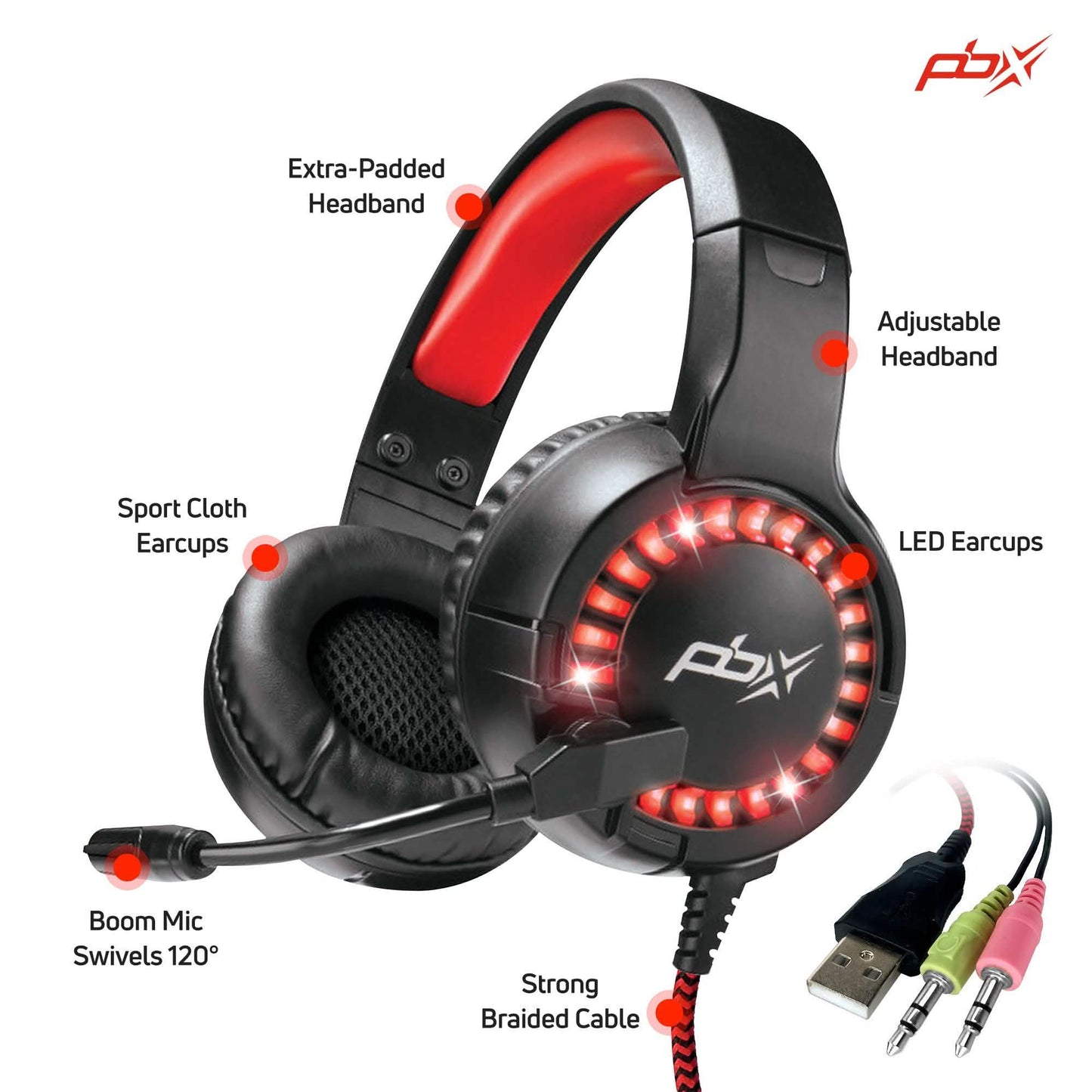 PBX INFERNO H8 Wired LED Headset with Boom Microphone and Noise-Reduction DailySale