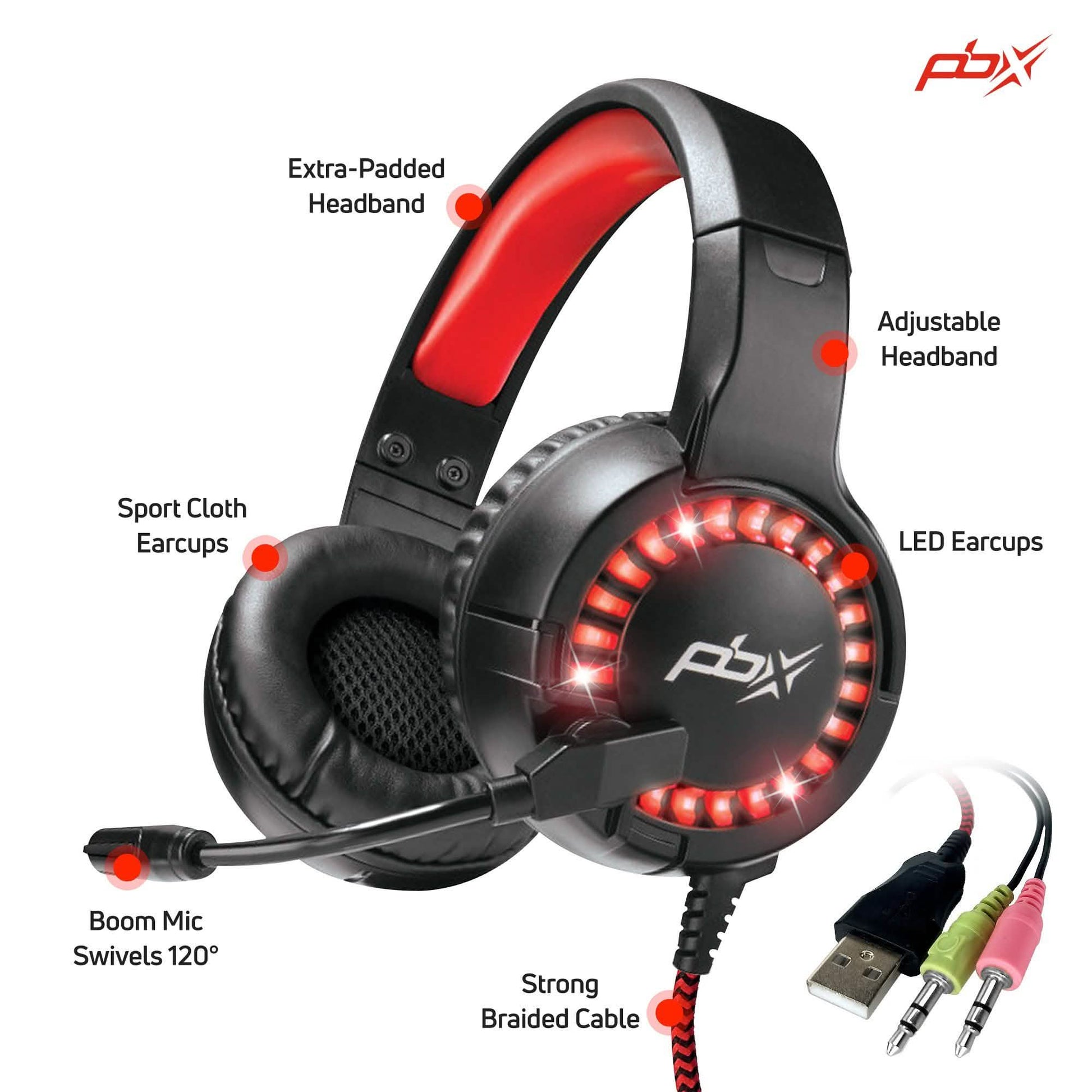 PBX INFERNO H8 Wired LED Headset with Boom Microphone and Noise-Reduction DailySale