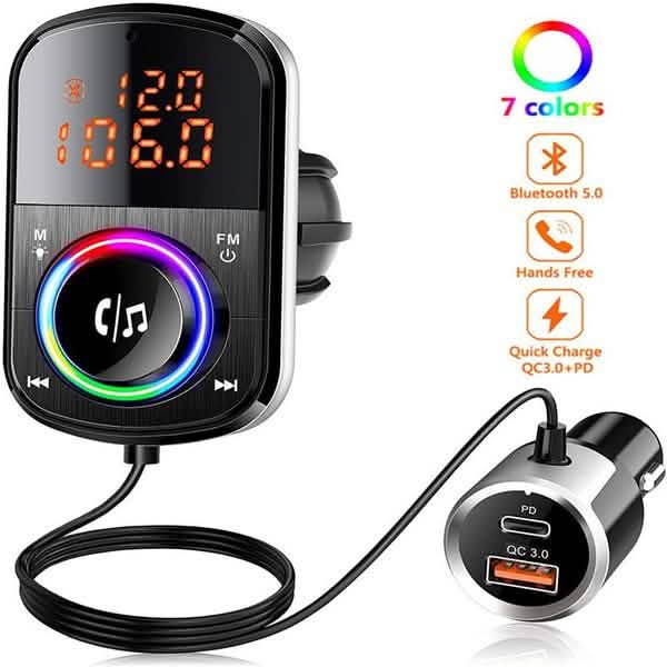 PD18W and QC3.0 Bluetooth 5.0 Car Radio Adapter Dual Fast Charging Port Wireless FM Audio Hands Free Car Kit Receiver DailySale