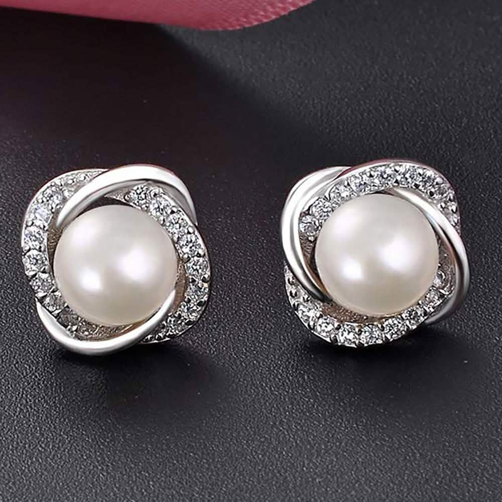 Pearl And Swarovski Crystal Love Studs In White Gold DailySale