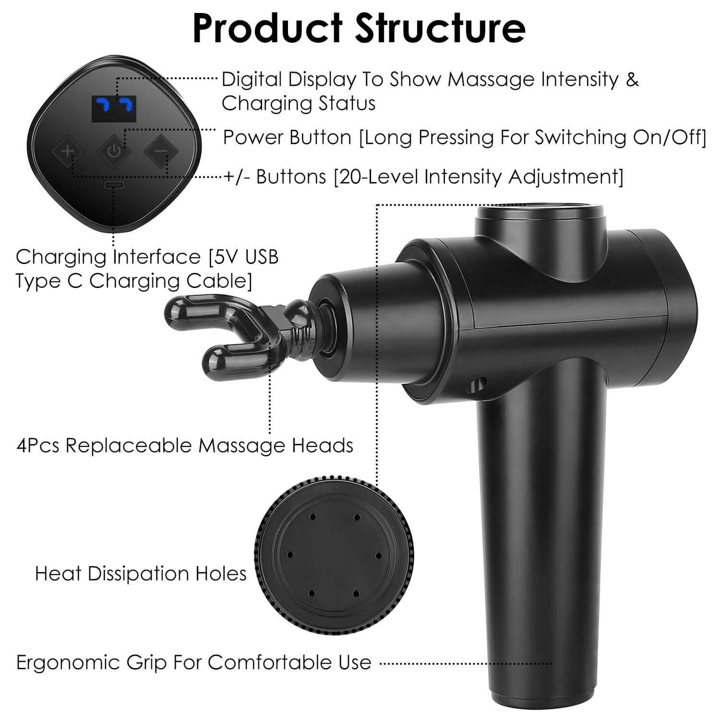 Percussion Digital Display Rechargeable Deep Tissue Vibration Massage Gun DailySale
