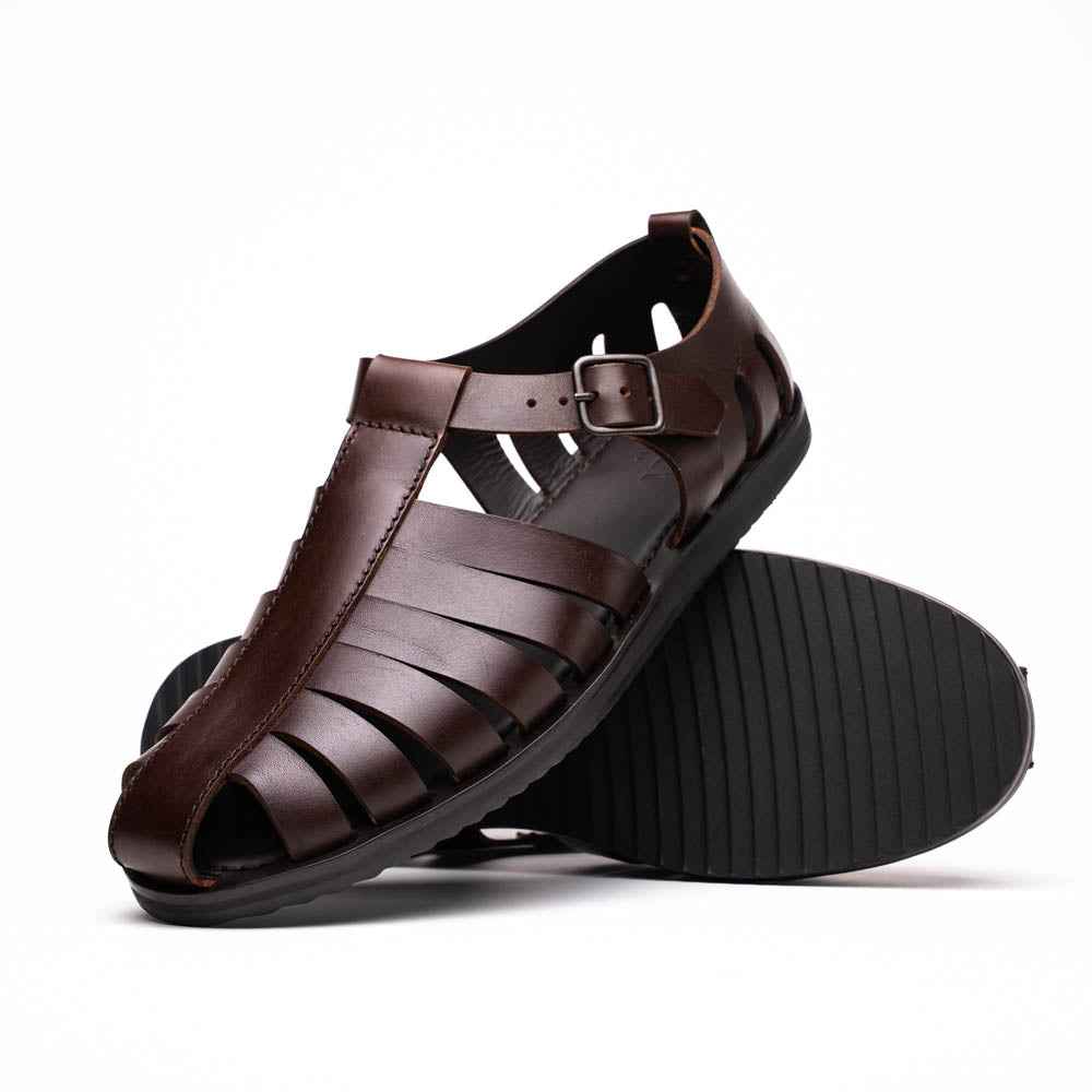 05-110-BRN PESCA Calfskin Strap-On Sandal, Brown