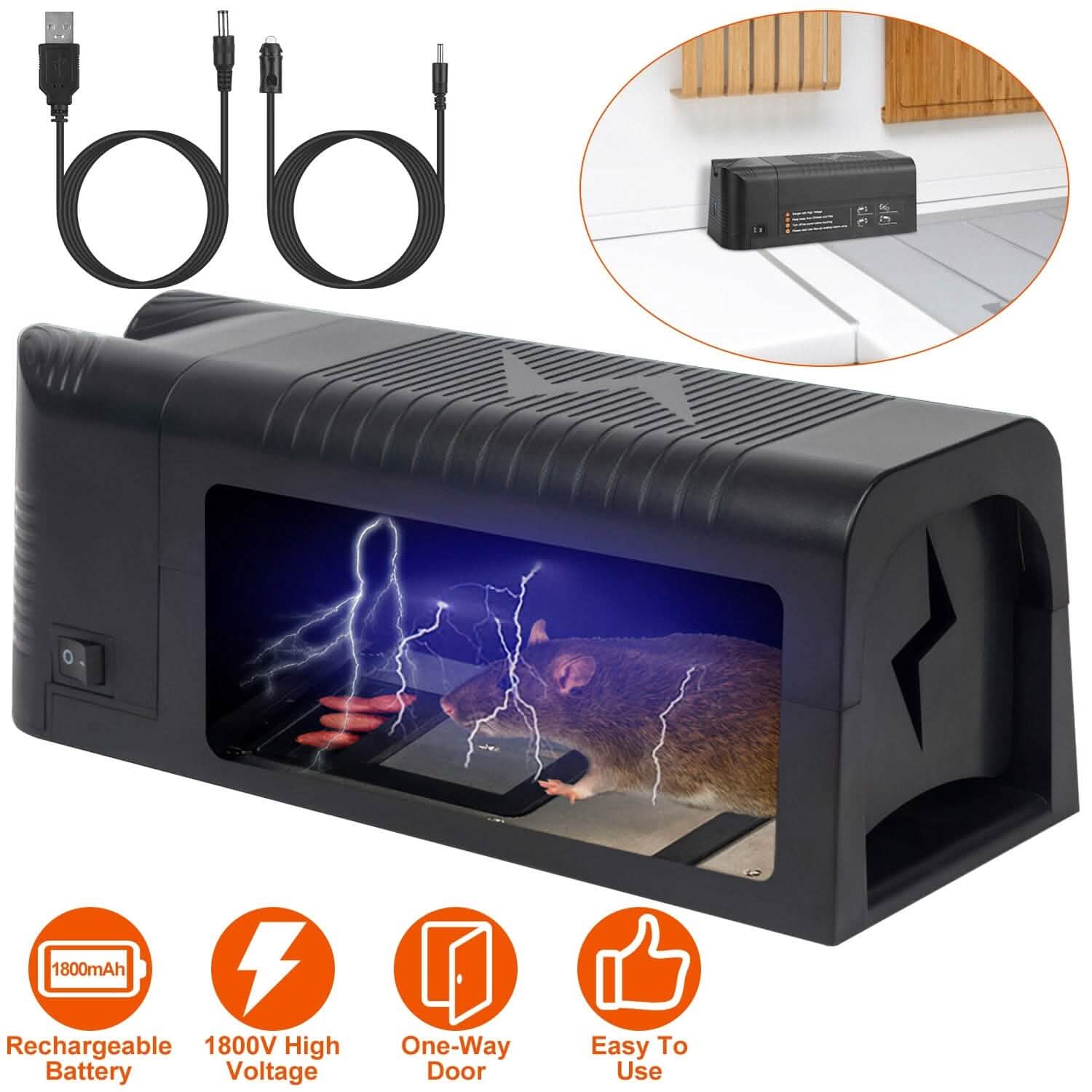 Pest Control Rechargeable Shock Mice Killer with 1800V High Voltage DailySale