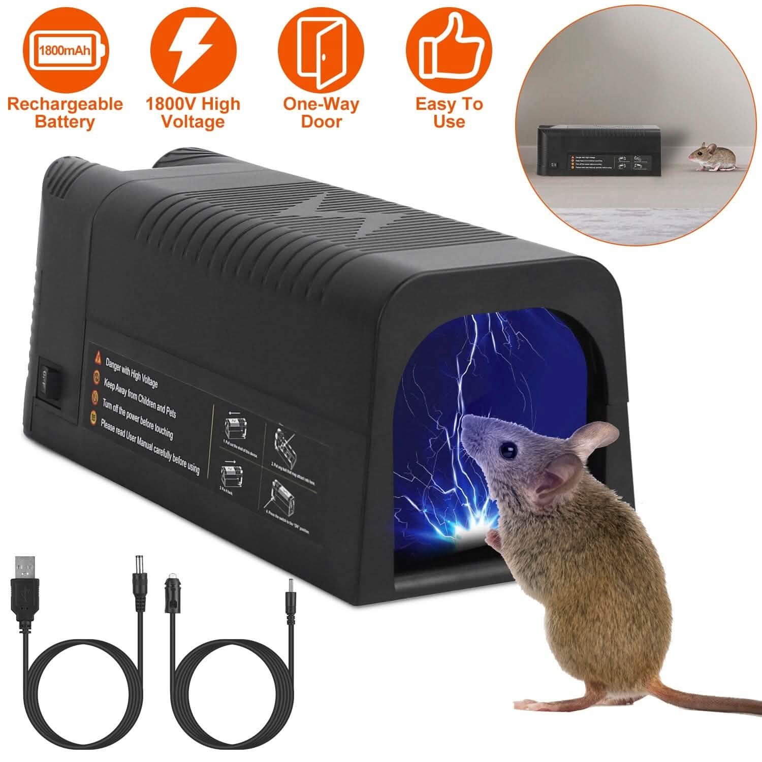 Pest Control Rechargeable Shock Mice Killer with 1800V High Voltage DailySale