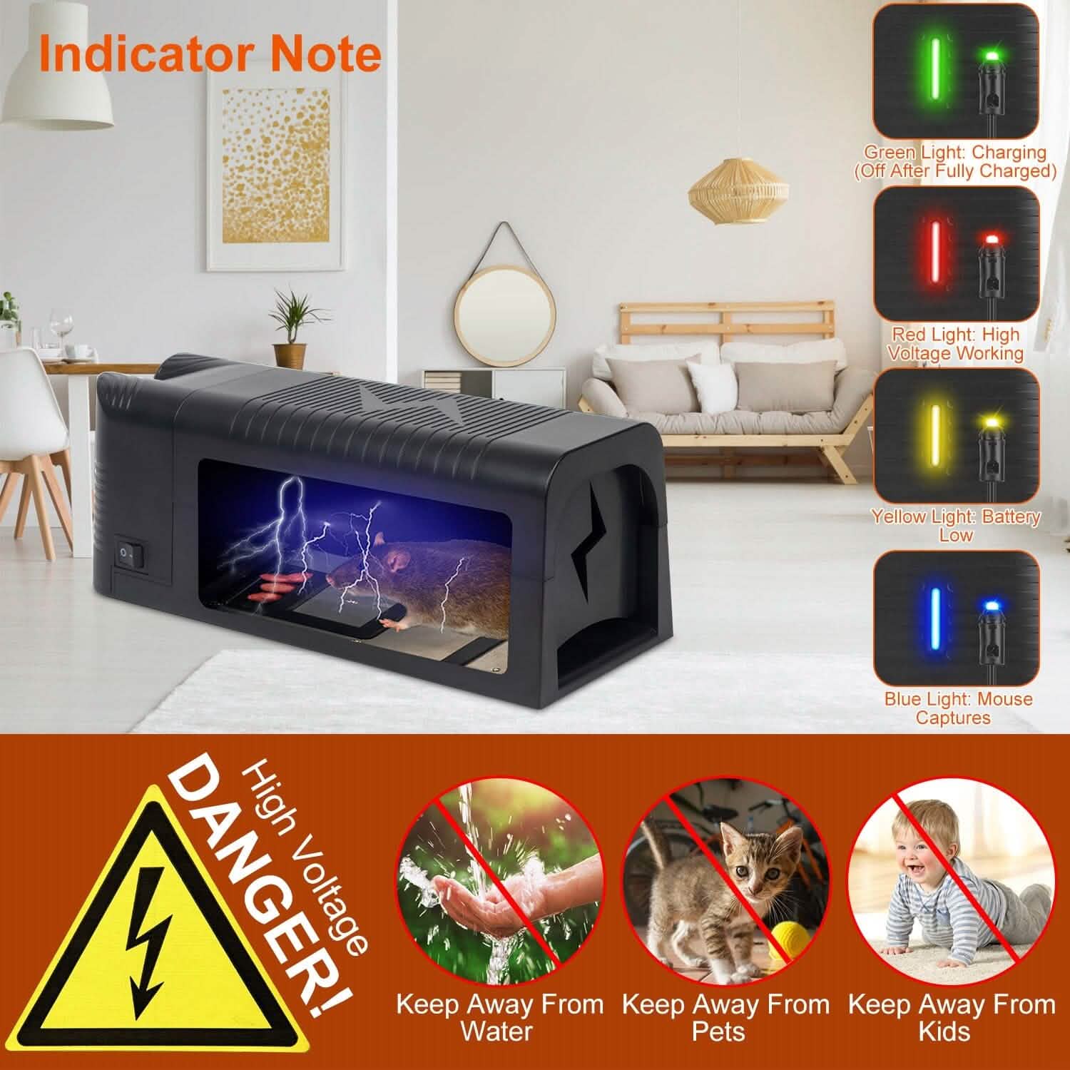 Pest Control Rechargeable Shock Mice Killer with 1800V High Voltage DailySale