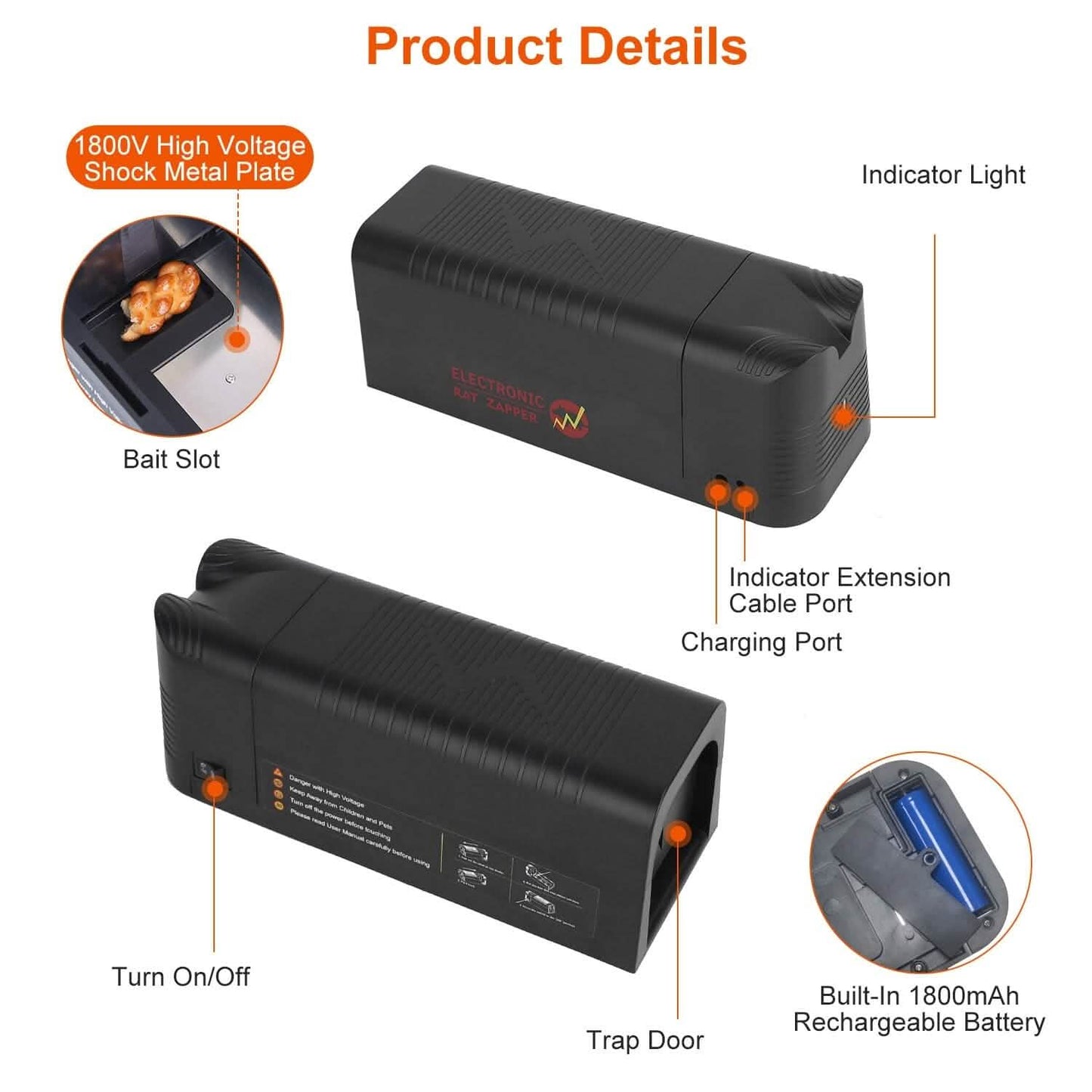 Pest Control Rechargeable Shock Mice Killer with 1800V High Voltage DailySale