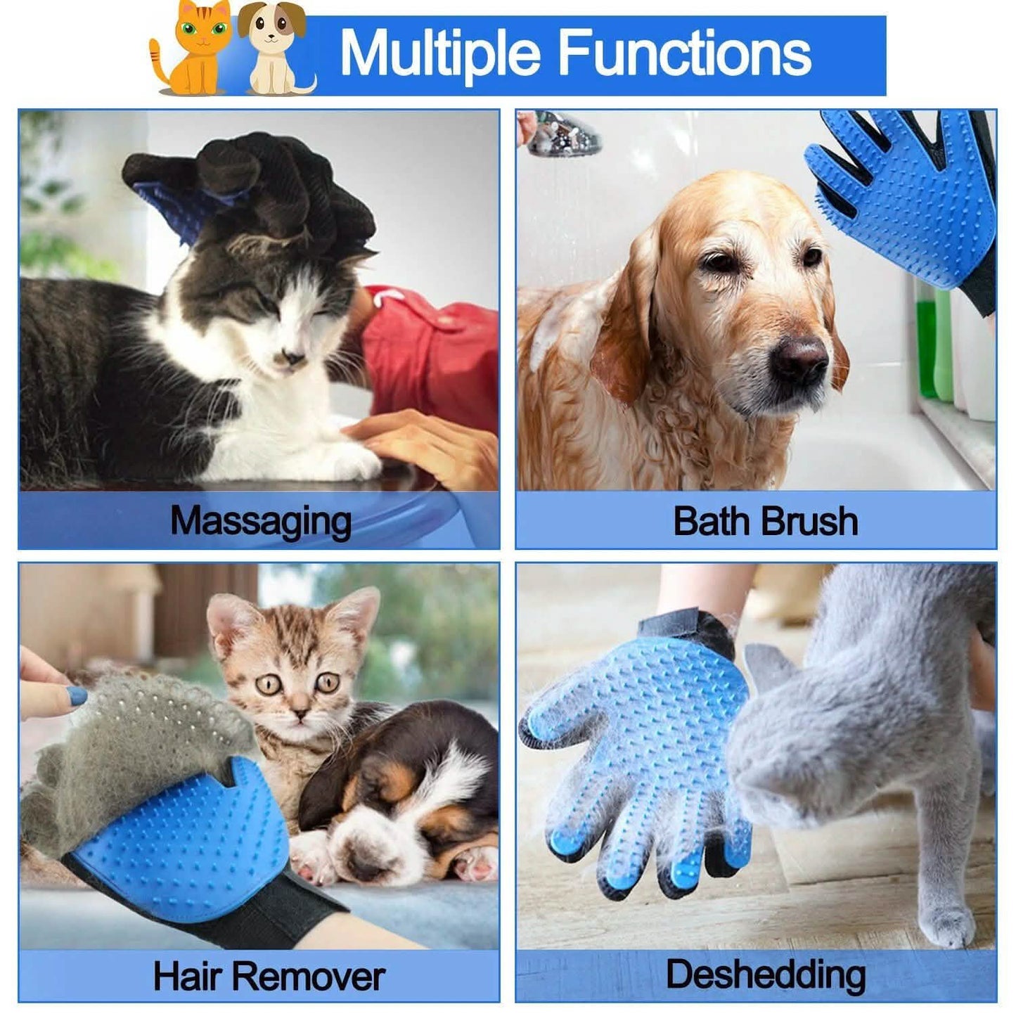 Pet Hair Brush Dog Cat Comb Gloves Grooming Remover Mitt Fur Massage DeShedding DailySale