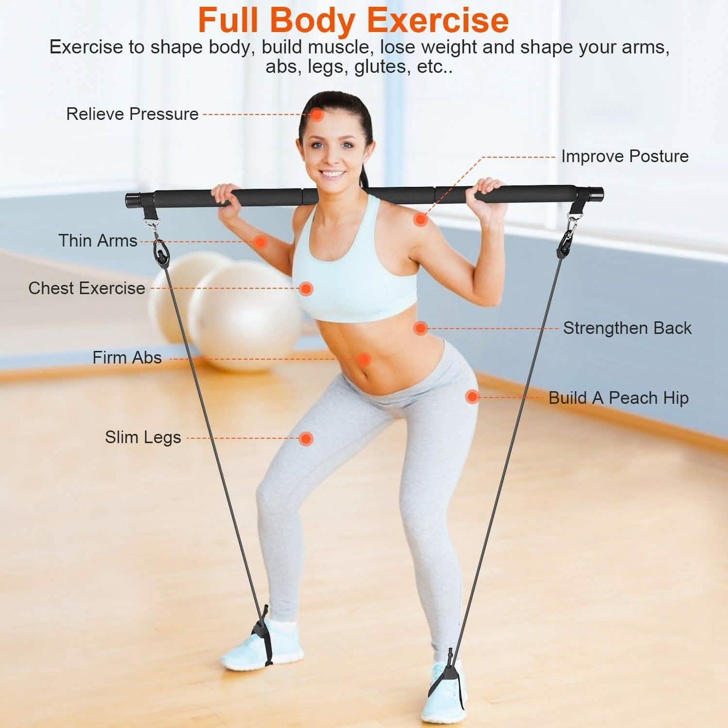 Pilates Bar Kit with 4 Resistance Bands DailySale