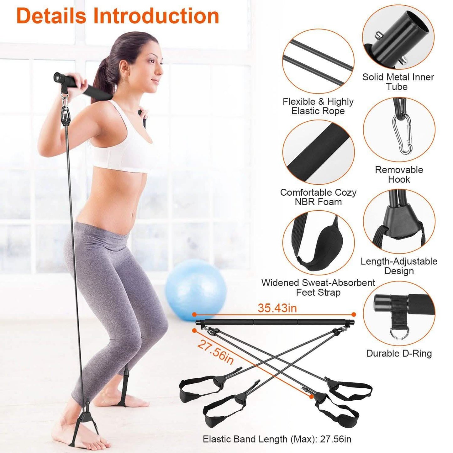 Pilates Bar Kit with 4 Resistance Bands DailySale