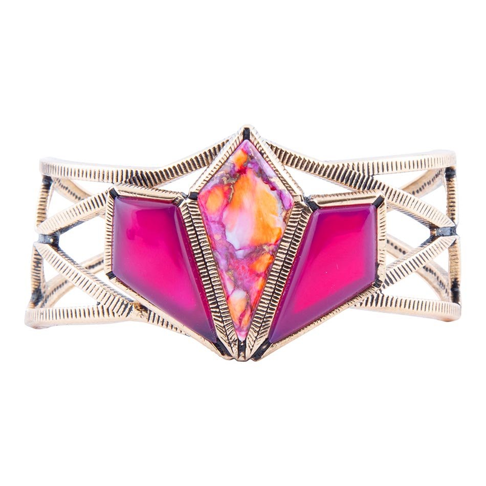 Pink Agate and Coral Matrix Golden Cuff Bracelet Barse Jewelry
