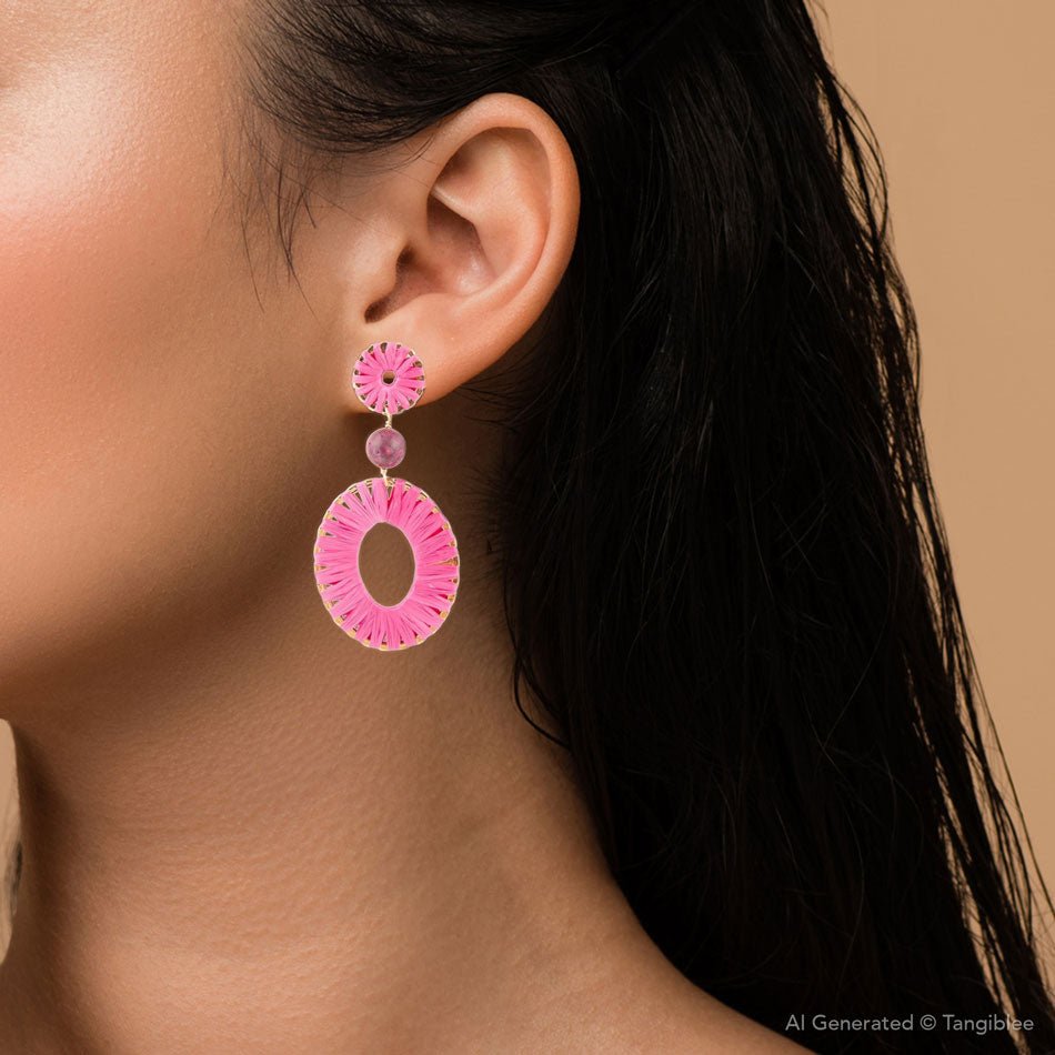 Pink Magenta Dreams Round Golden Earrings Barse Jewelry