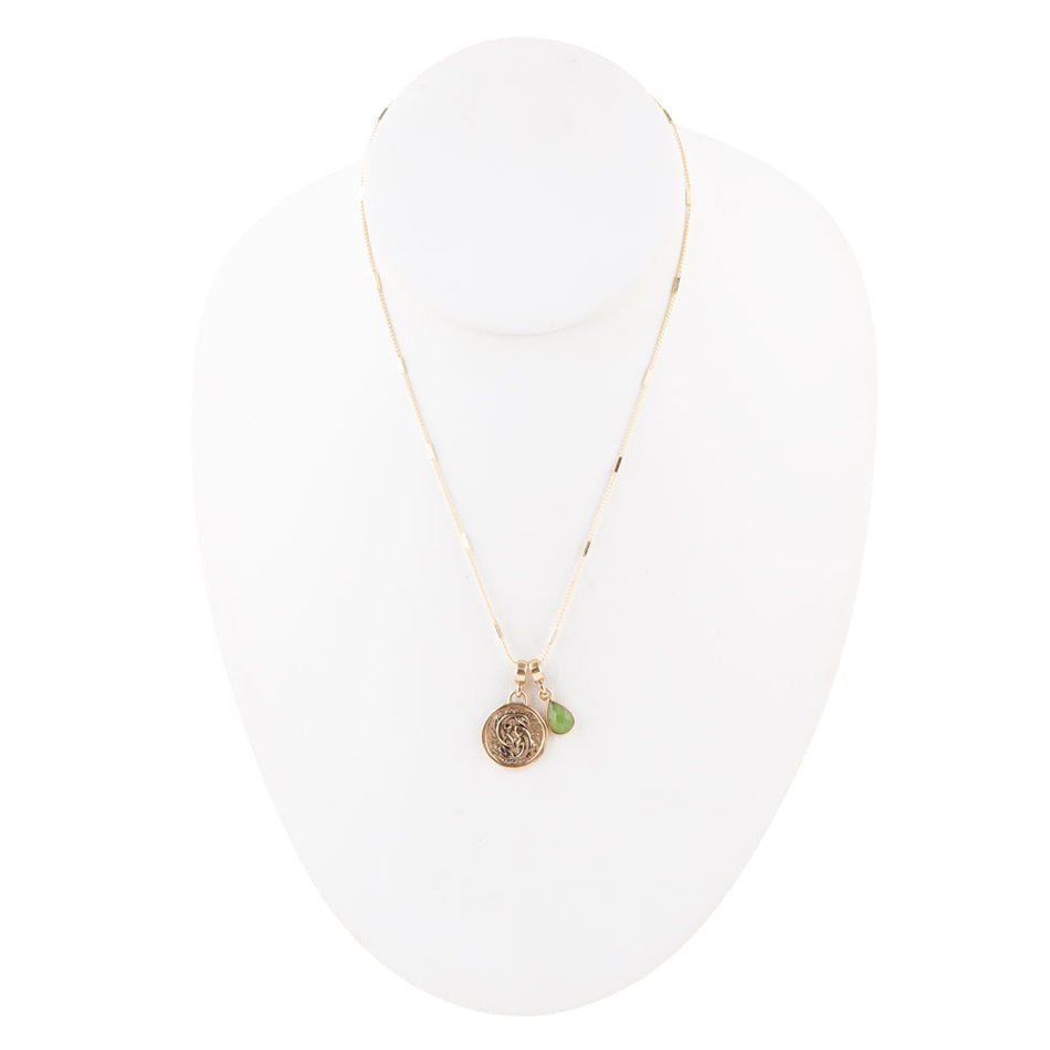 Pisces - Zodiac Green Jade Golden Charm Necklace Barse Jewelry