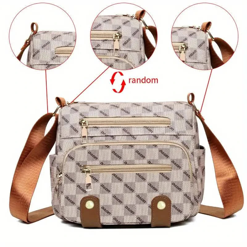 Plaid Pattern Crossbody Bag, Women's Multi Pockets Purse, Studded Decor Faux Leather Shoulder Bag DailySale