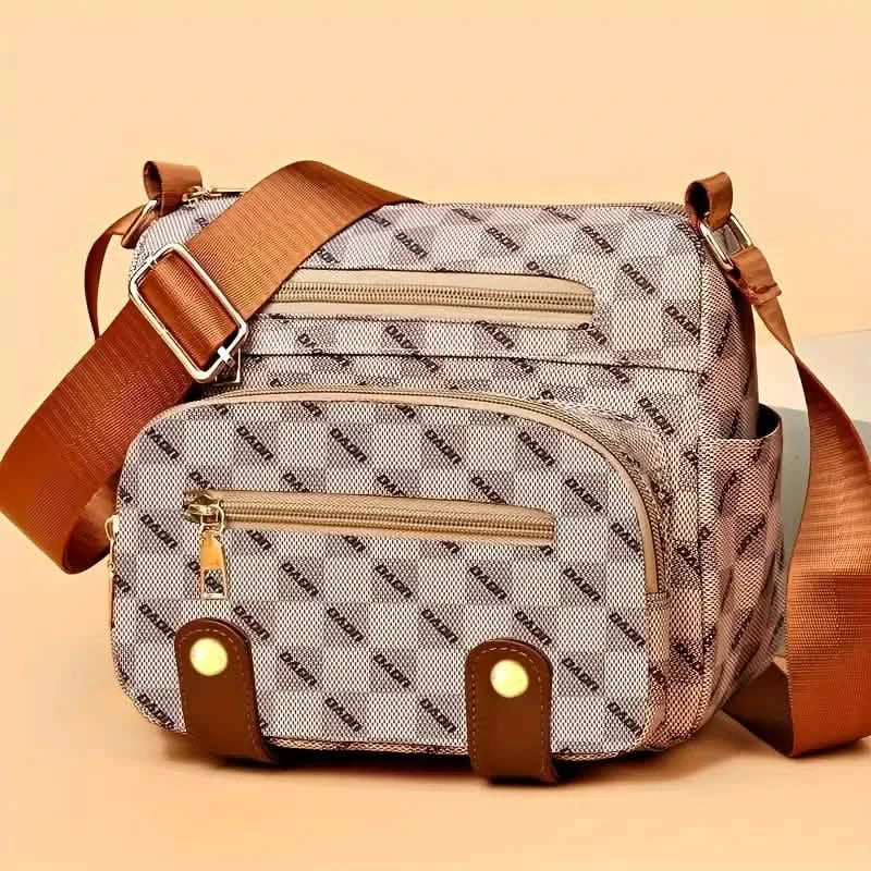 Plaid Pattern Crossbody Bag, Women's Multi Pockets Purse, Studded Decor Faux Leather Shoulder Bag DailySale