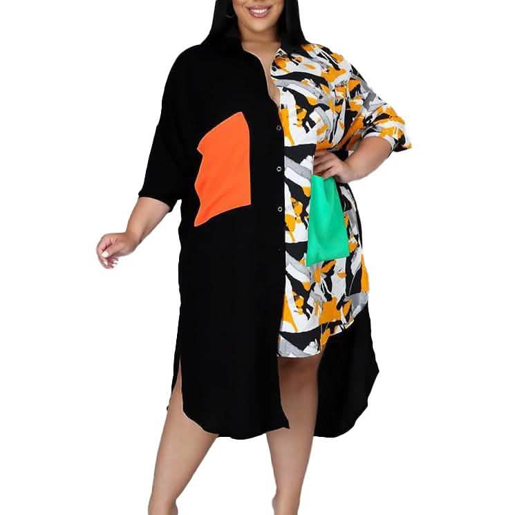 Plus Size Dress Color Block Loose Shirt Dress DailySale