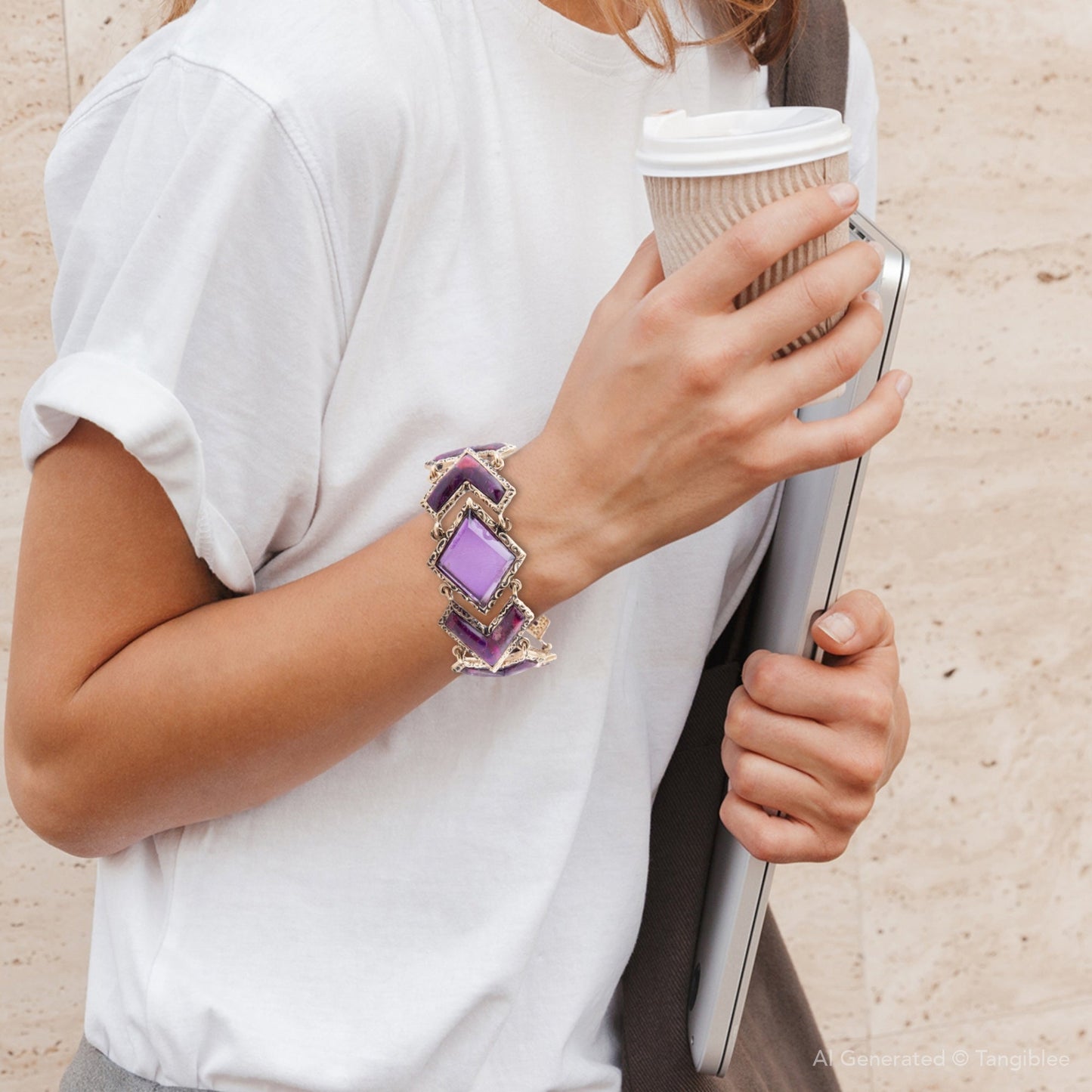 Pointedly Purple Turquoise Golden Link Bracelet Barse Jewelry
