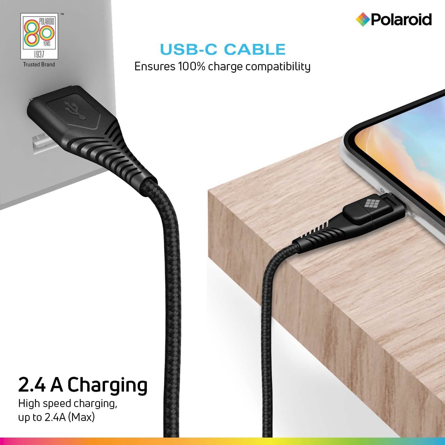 Polaroid 5 Ft USB Type-C Nylon Braided Charger Cable with LED Light DailySale