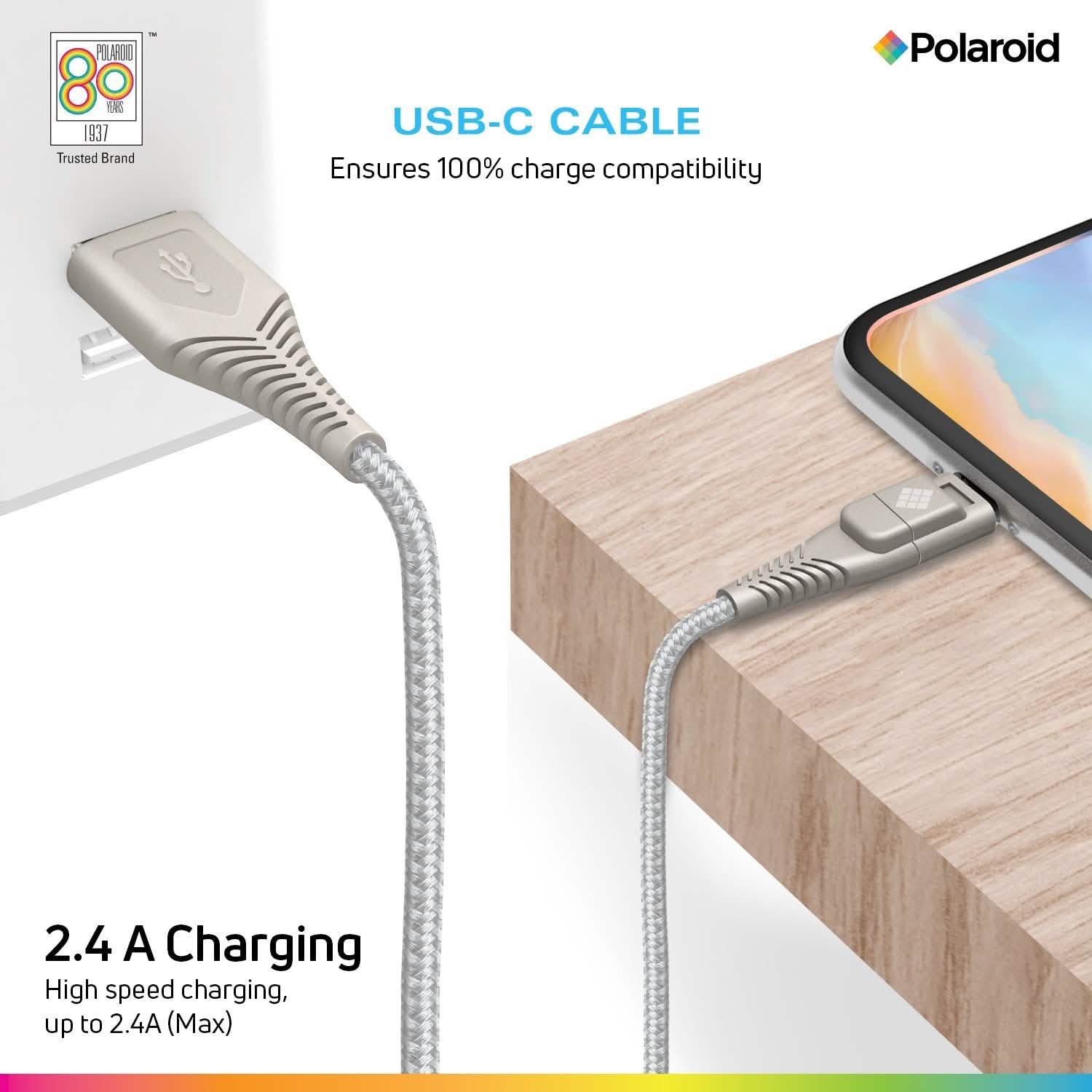 Polaroid 5 Ft USB Type-C Nylon Braided Charger Cable with LED Light DailySale