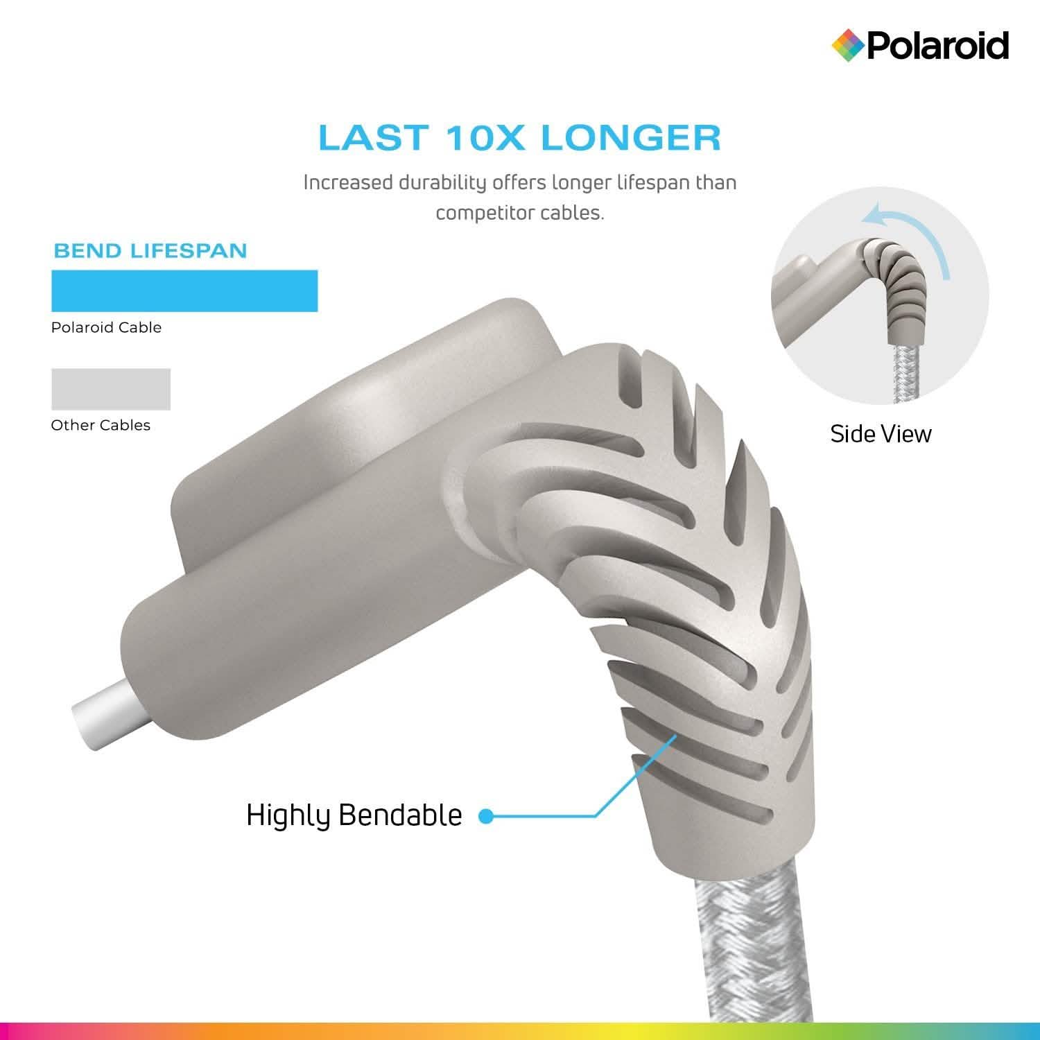 Polaroid 5 Ft USB Type-C Nylon Braided Charger Cable with LED Light DailySale