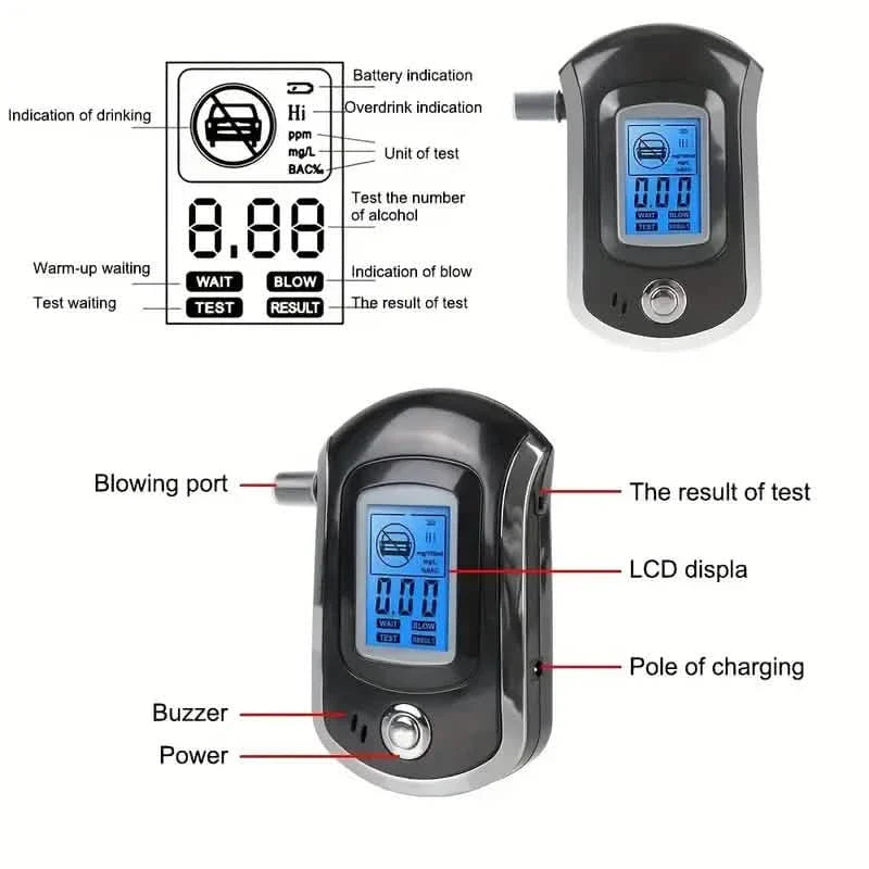 Police-Grade Breathalyzer with LCD Display - AT6000 Alcohol Tester DailySale