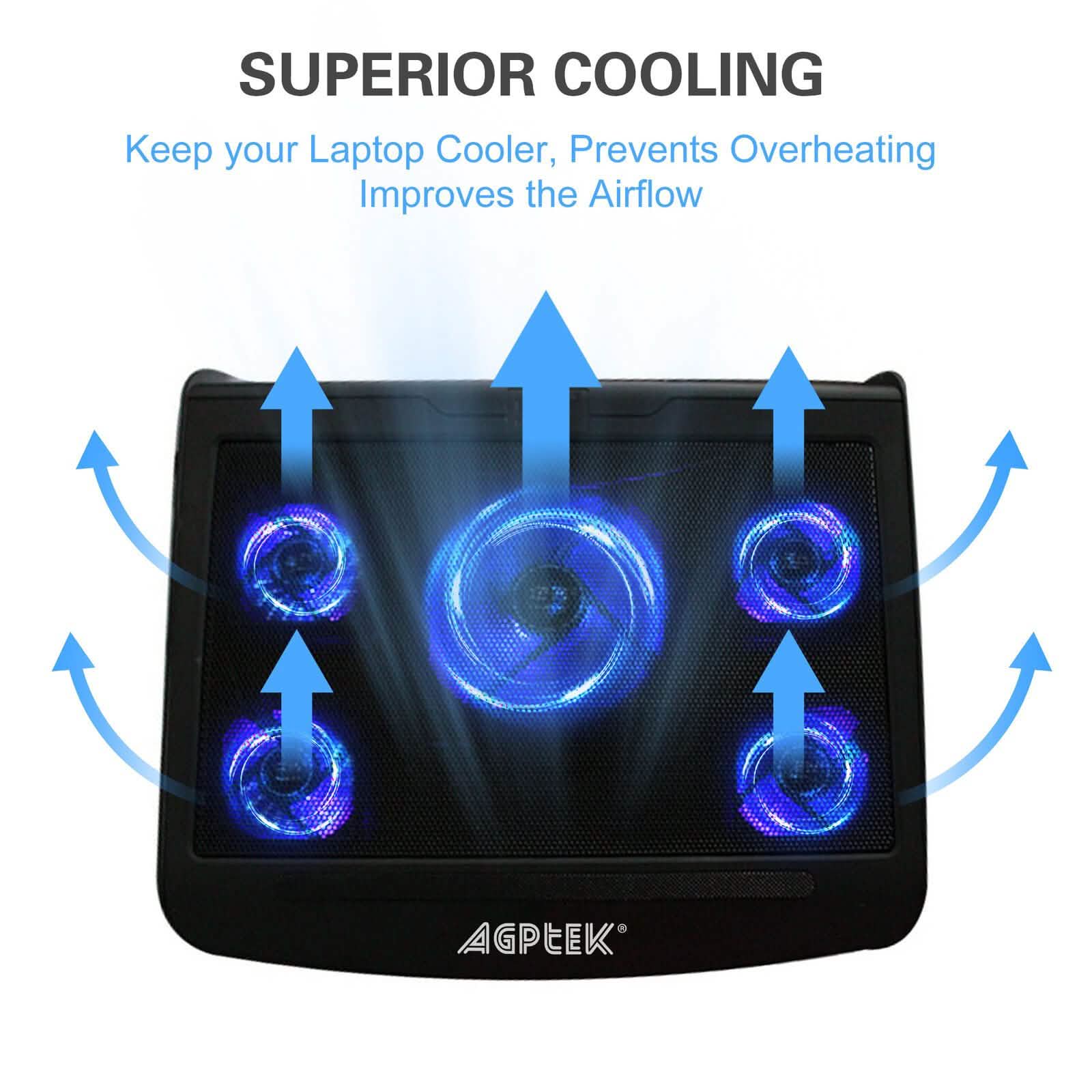 Portable 5 Fans Cooling Pad LED Light Radiator DailySale