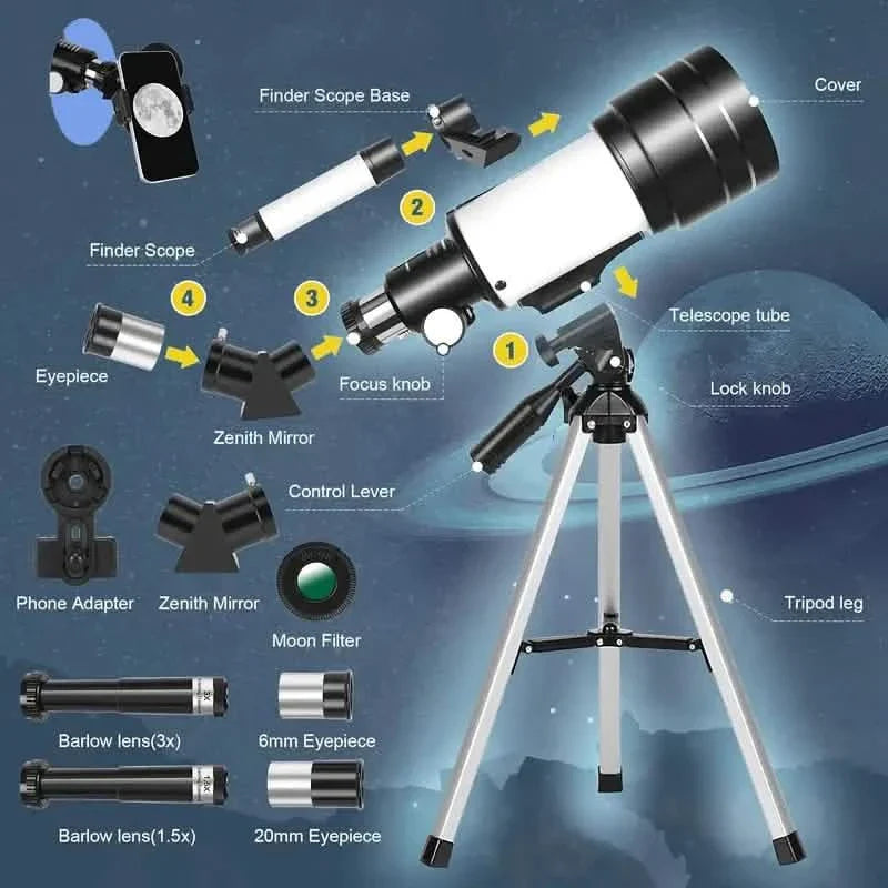 Portable Astronomical 150X Telescope 70mm Aperture Telescope Monocular With Tripod DailySale