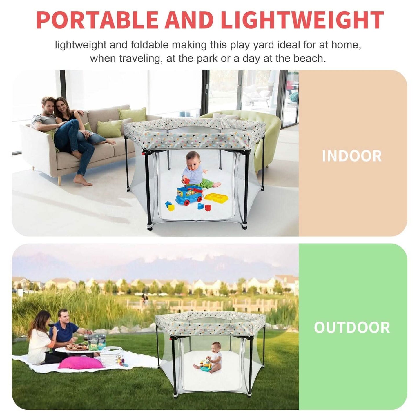 Portable Folding Playard for Babies, Toddler Indoor & Outdoor Play DailySale
